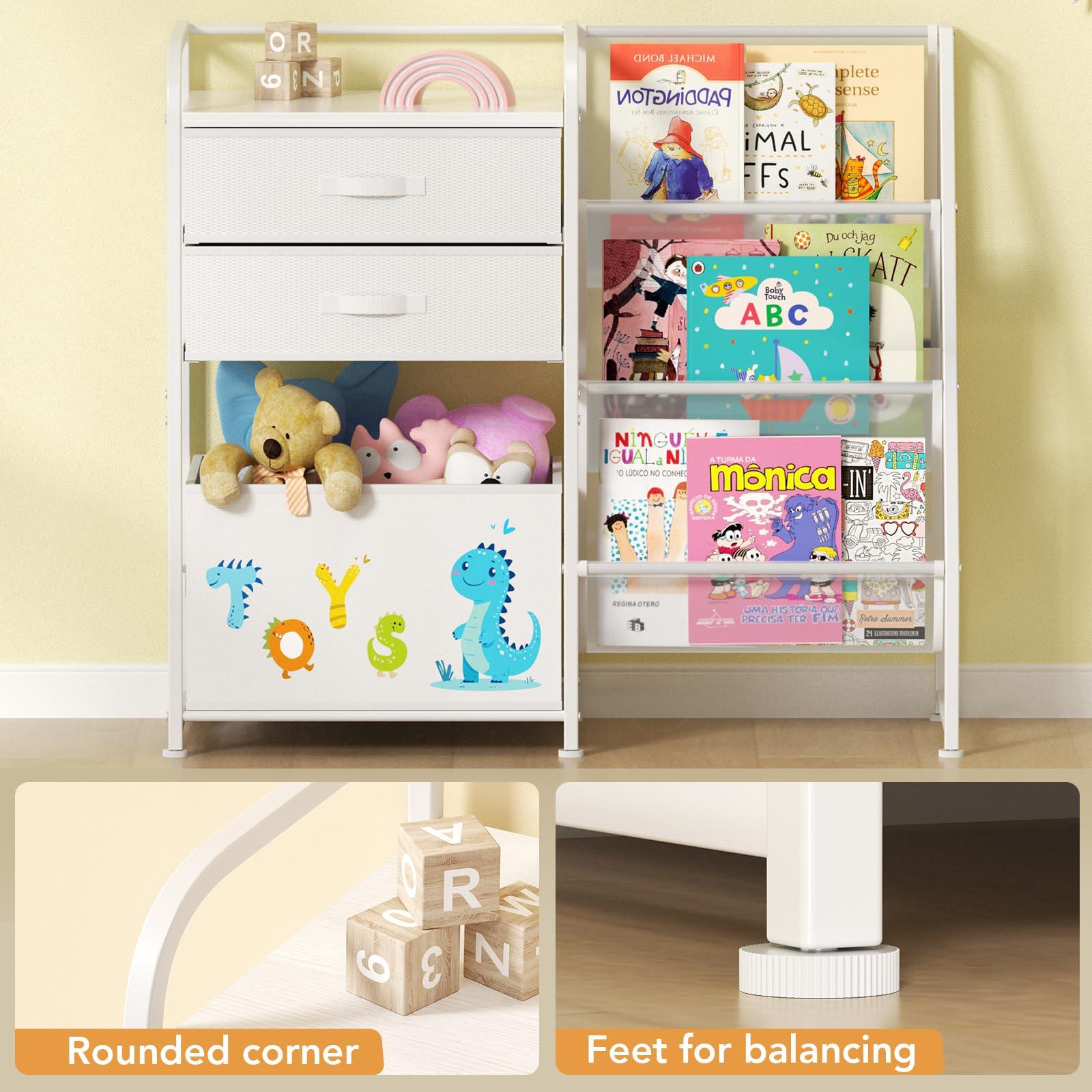 BBLIKE Kids Bookshelf and Toy Storage Organizer - 3 Tier Book Shelf with Movable Toy Box for Kids Rooms, Ideal Bookcase and Toy Organizer with 2 Drawers for Playroom, Bedroom, Nursery, White - Image 6