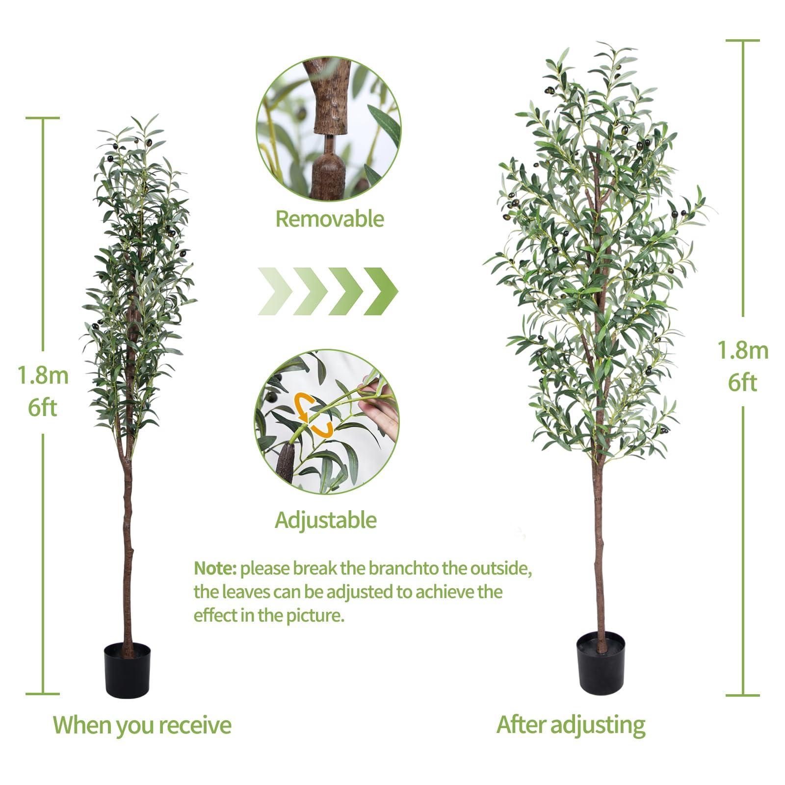 CETRD Artificial Olive Tree, 6FT Tall Faux Olive Trees 72in Outdoor Fake Potted Silk Plant with Trunk and Realistic 648 Leaves and 24 Fruits for Modern Office Home Decor Indoor（1pack） - Image 5