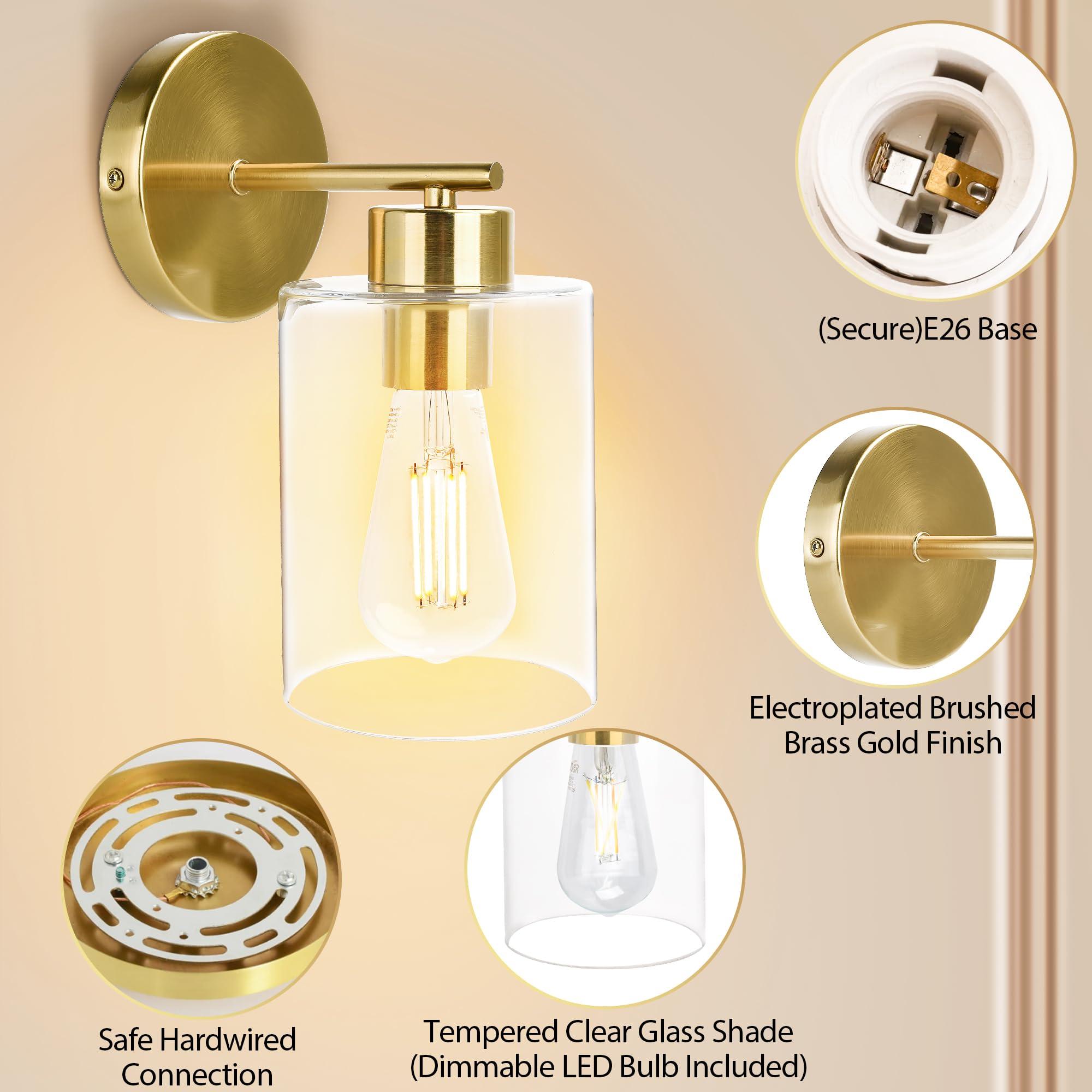 VEVOLIGHT® Gold Wall Sconces Set of Two | Gold Wall Decor Living Room | Wall Lights for Bedroom | Bathroom Light Fixtures | Modern Industrial Wall Sconce | Lighting UL Listed (Lodge) - Image 2