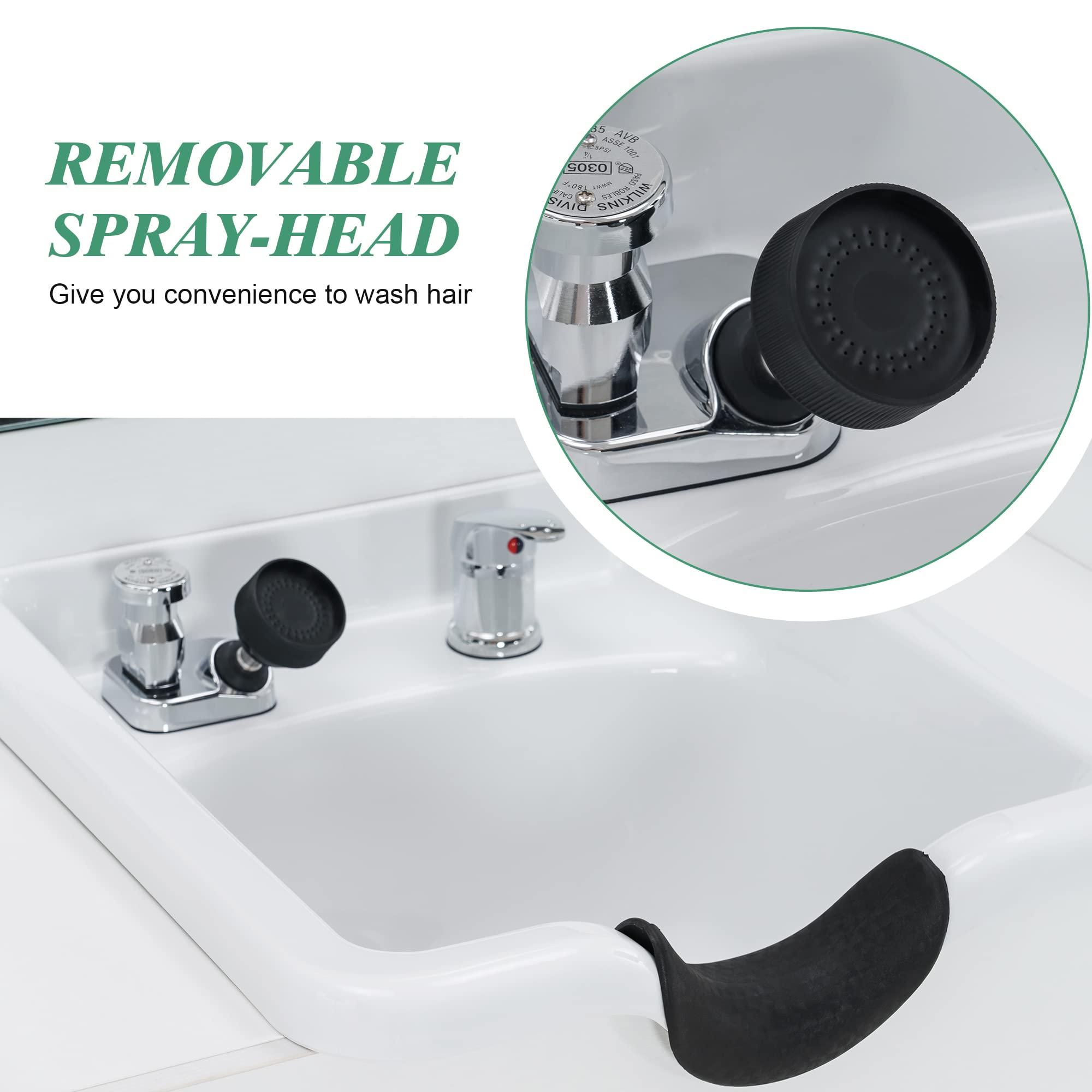 BarberPub Backwash Shampoo Bowl Sink Chair Station with Mirror Salon Styling Cabinet Spa Equipment 3130 (White) - Image 8