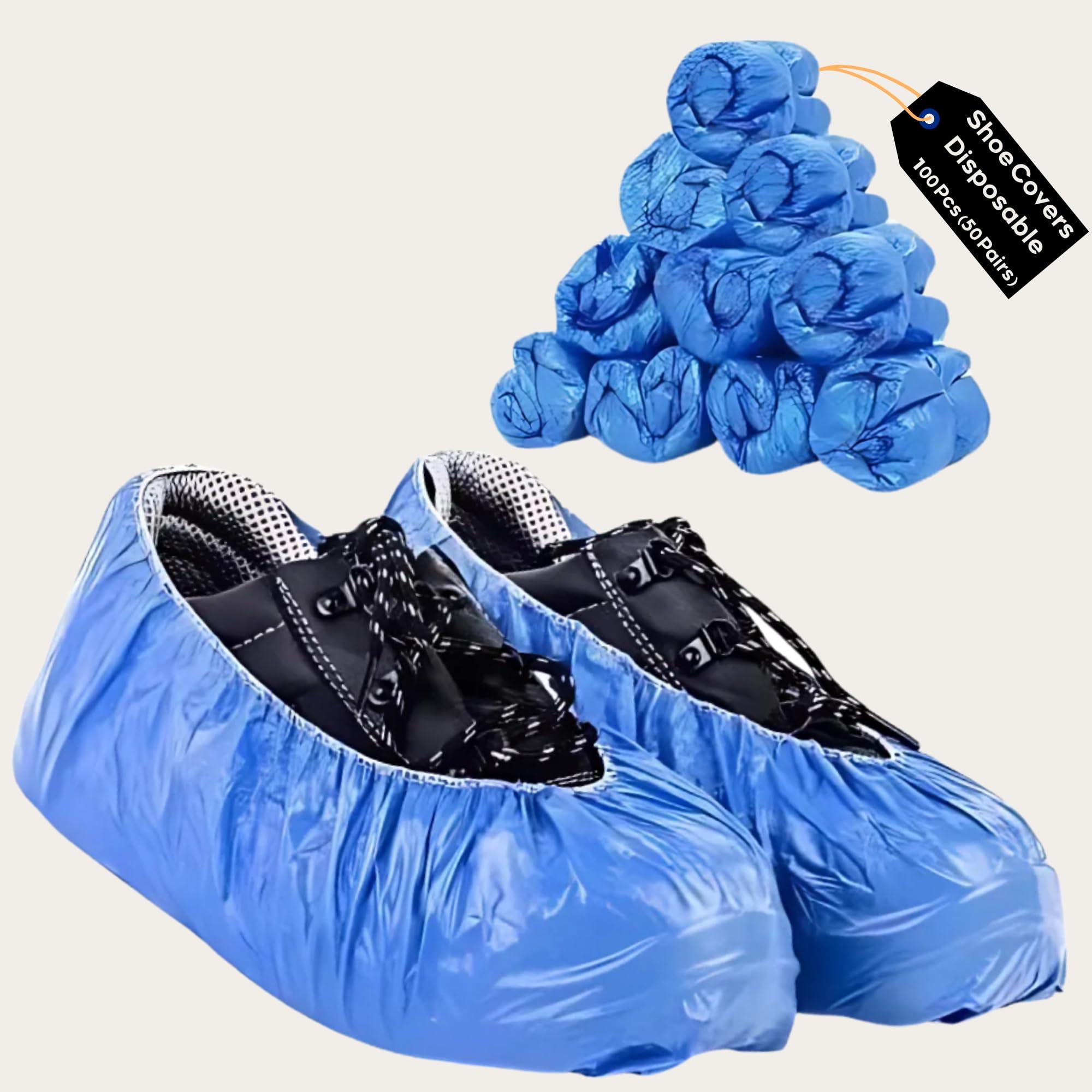DASZERX® Shoe Covers Disposable Non Slip - Pack of 100 (50 Pairs), Waterproof Premium CPE Booties for Shoes Covers, fits up to size 11 US Men and 13 US Women - Blue, Large