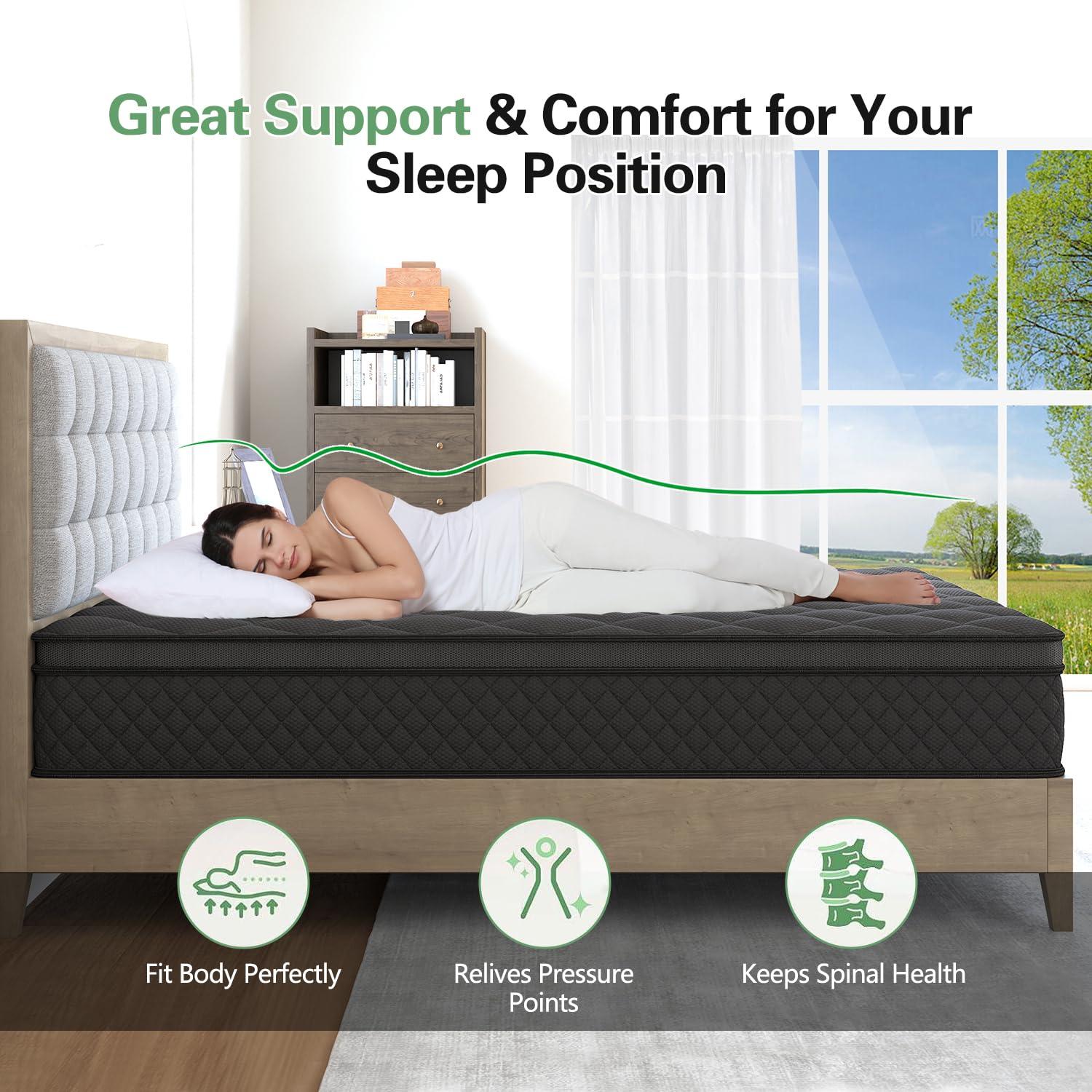 VISCOUNTESS Queen Mattress, 14 Inch Hybrid Mattresses Euro Top Medium Firm for Back & Lumbar Support, 100 Night Trial, Individual Pocket Spring Bed for Motion Isolation & Pressure Relief - Image 5