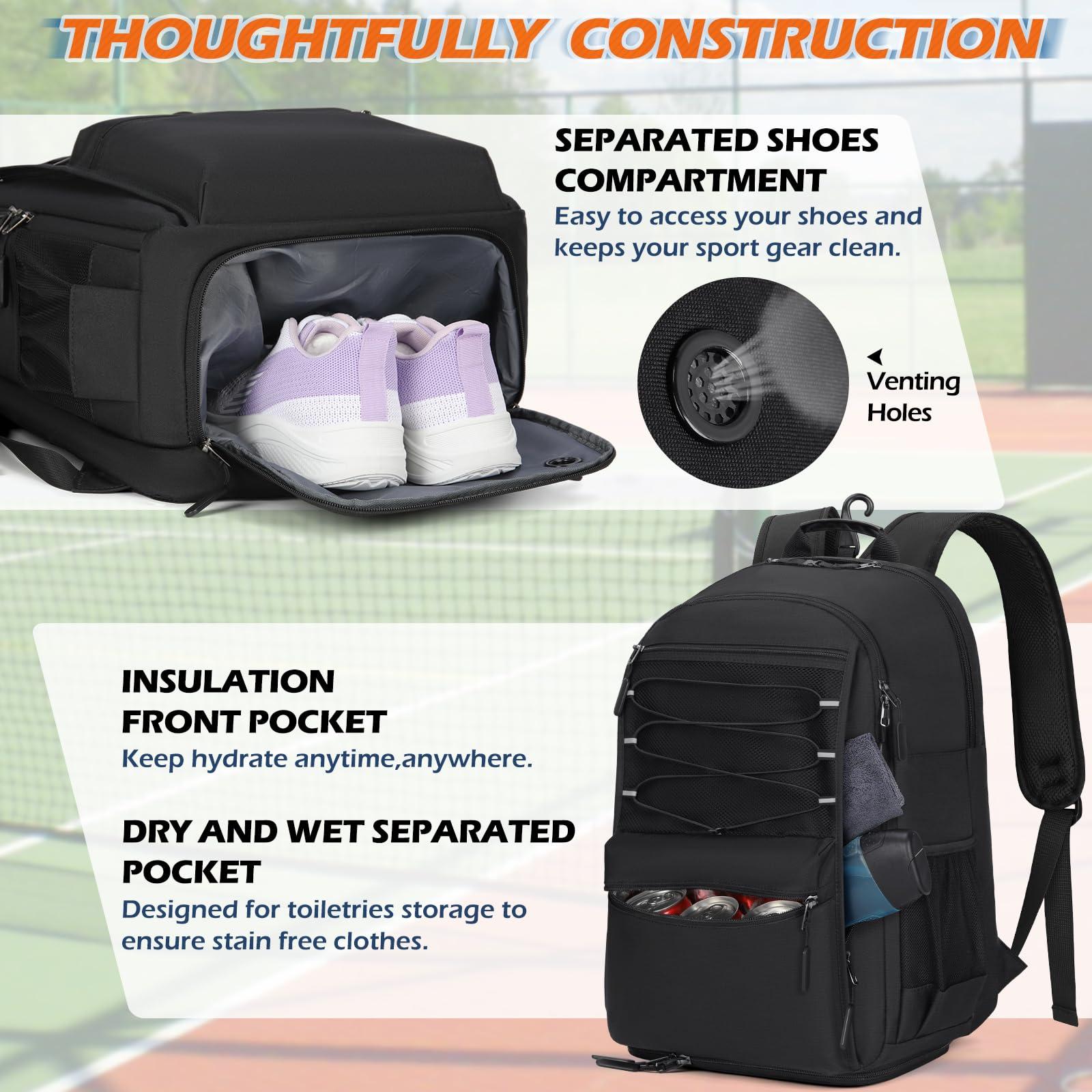 IGOLUMON Tennis Bag Tennis Backpack for Women and Men Racket Bags Holds 2 Racket Insulated Pocket Ventilated Shoe Compartment - Image 5