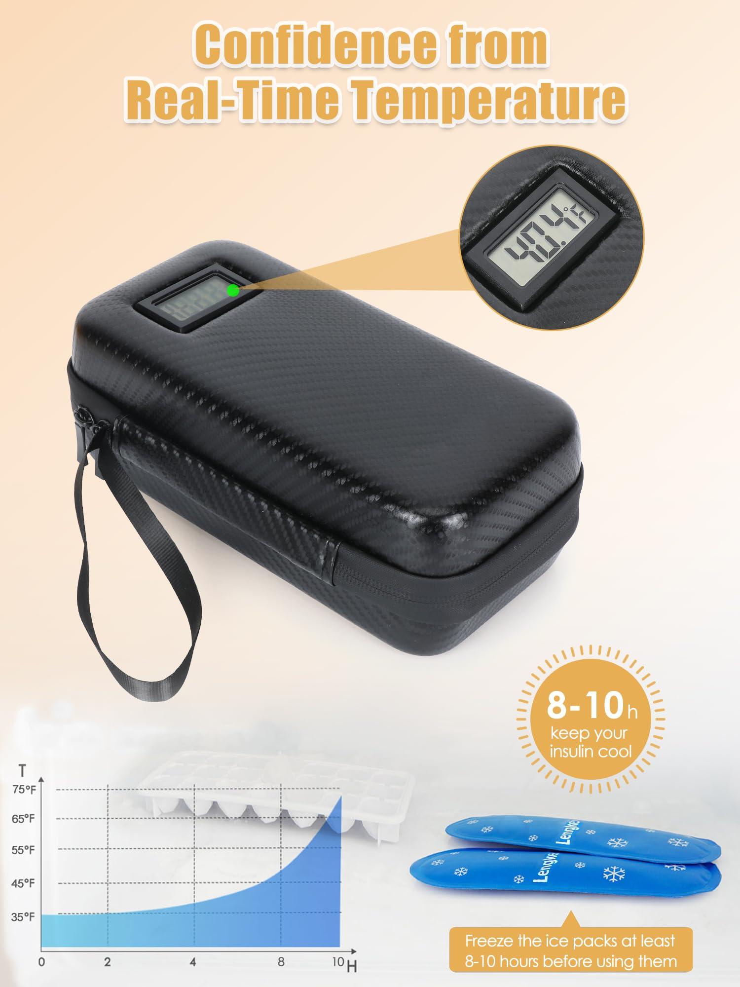 LengKe Insulin Cooler Travel Case TSA Approved, Insulin Travel Case Temperature Display, Portable Insulin Pen Cooler Travel Case for Insulin Ice Pack, Travel Diabetic Supplies (Black) - Image 2