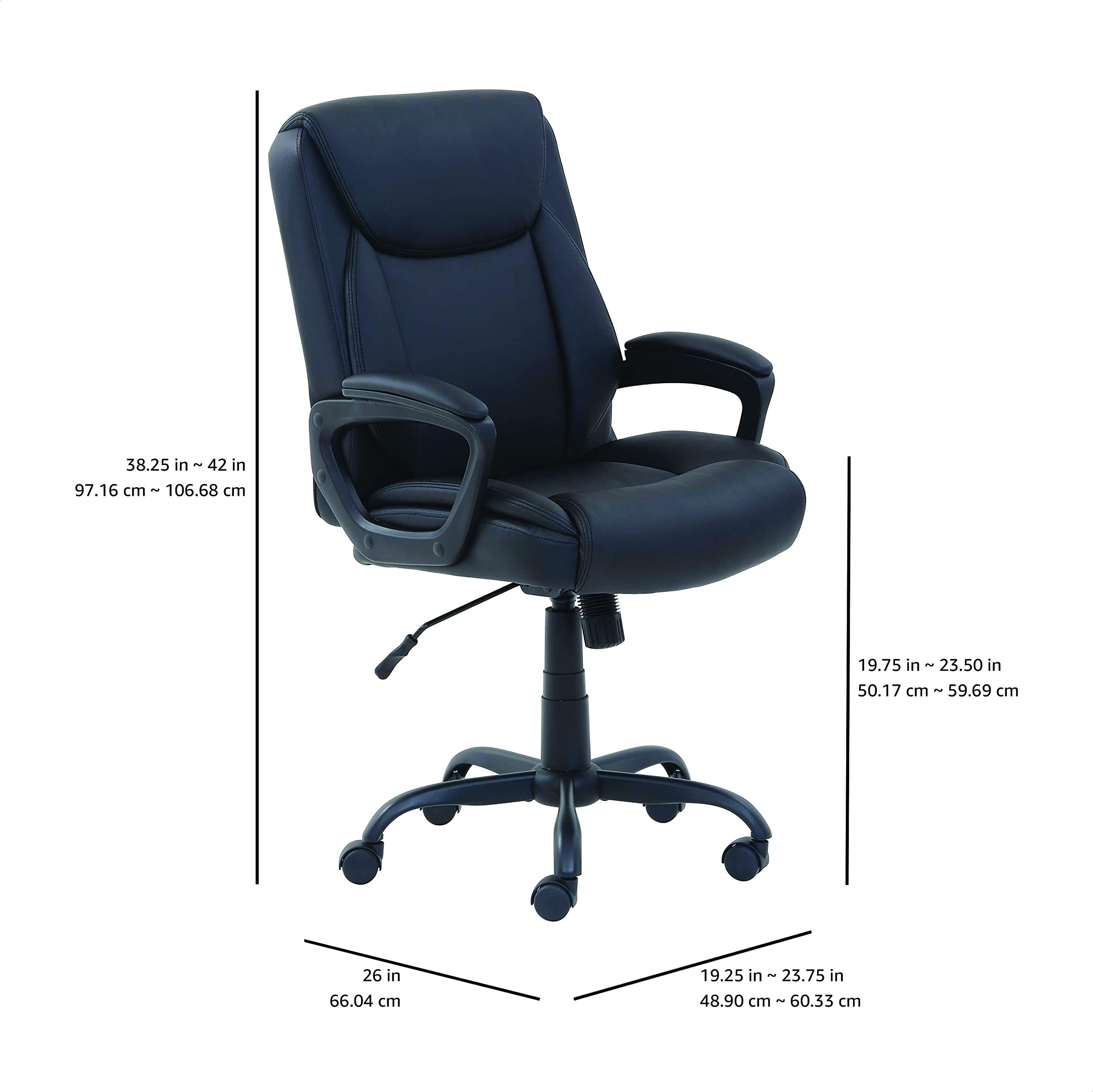 Amazon Basics Classic Puresoft PU Padded Mid-Back Height Adjustable Office Computer Desk Chair with Armrest, 26"D x 23.75"W x 42"H, Black - Image 3