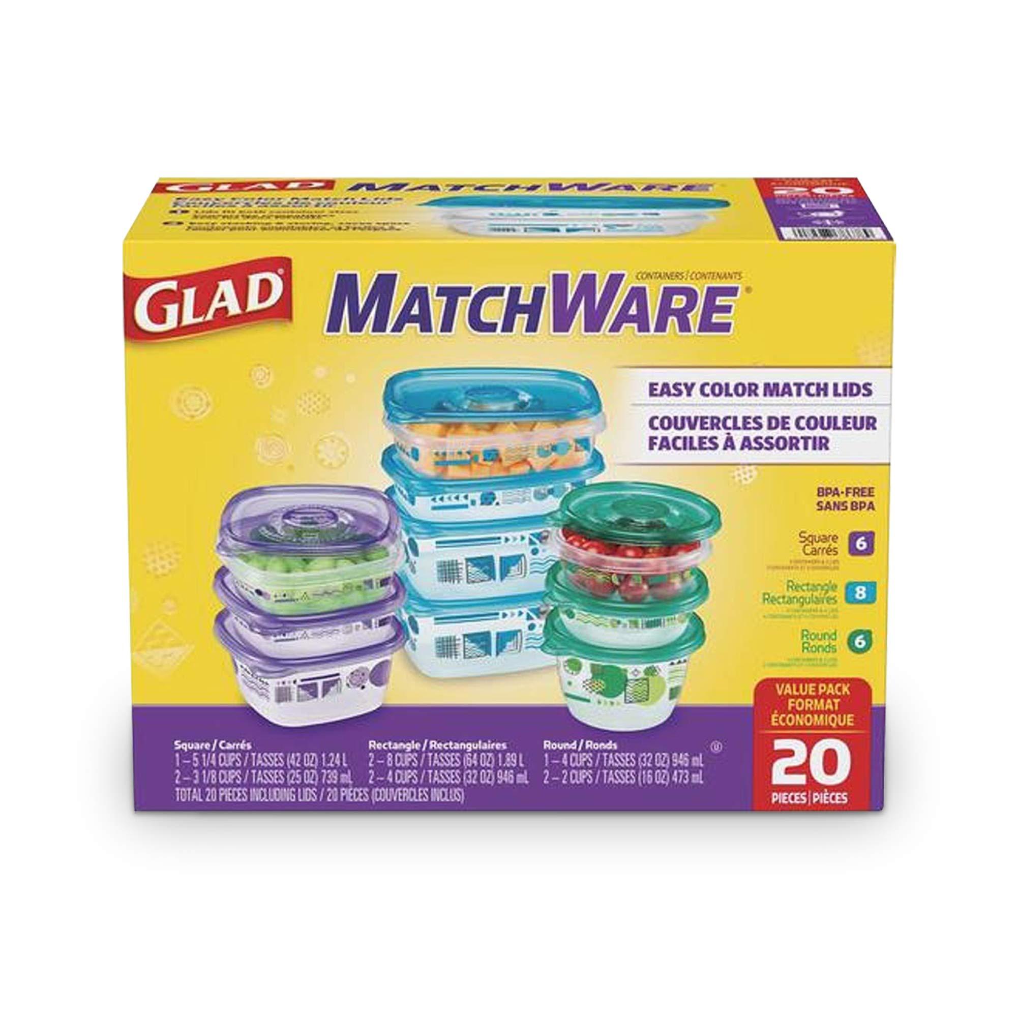 GladWare Matchware Food Storage Containers, 20 pc Value Pack Rainbow Kitchen Storage Containers | Glad Lock Tight Seal, BPA Free Lunch Containers, Glad Plastic Food Containers with Lids - Image 3