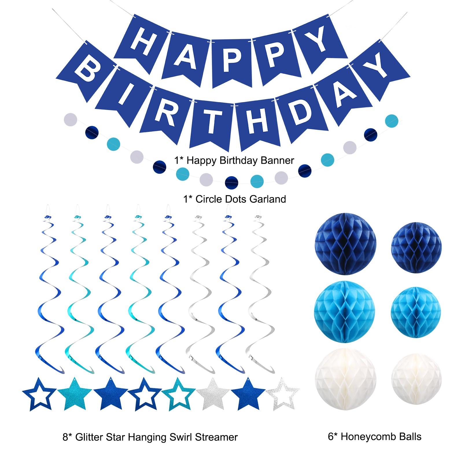 meowtastic Birthday Decorations, Happy Birthday Banner with Honeycomb Balls, Stars Hanging Swirl Streamers, Circle Dots Garland, Happy Birthday Party Decorations for Women Men Boys Girls (Blue) - Image 7