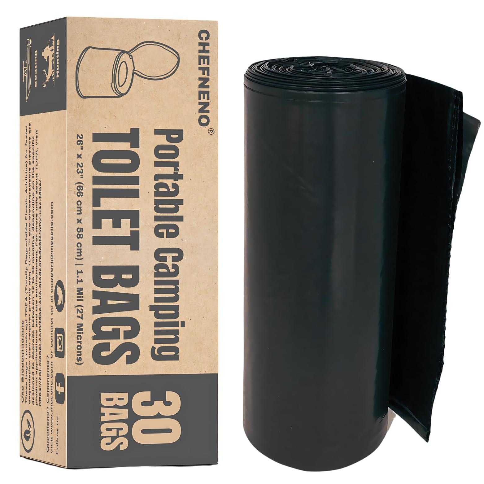 Portable Camping Toilet Waste Bags (30 Bags, 1 roll) 8 Gallon Black Can Liner for Travel, Camping and Outdoor Getaways (30 ct.)