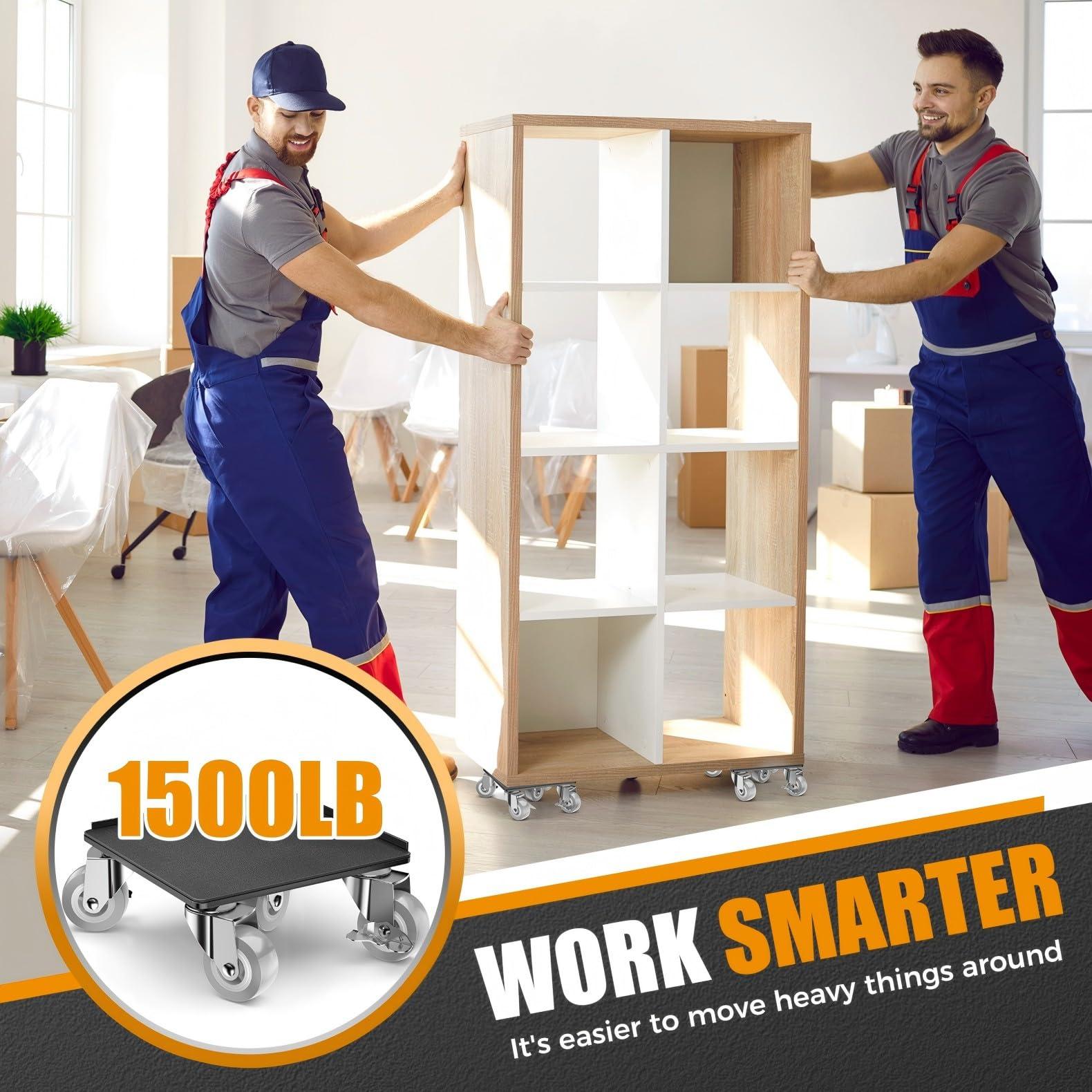 LOYAL TIGER Furniture Dolly,Furniture Mover Pro Set,Furniture Lifter with 5 360° Rotatable Rubber Universal Wheels，Carbon Steel Panel Furniture Movers，Maximum Load 1500LBS. - Image 6