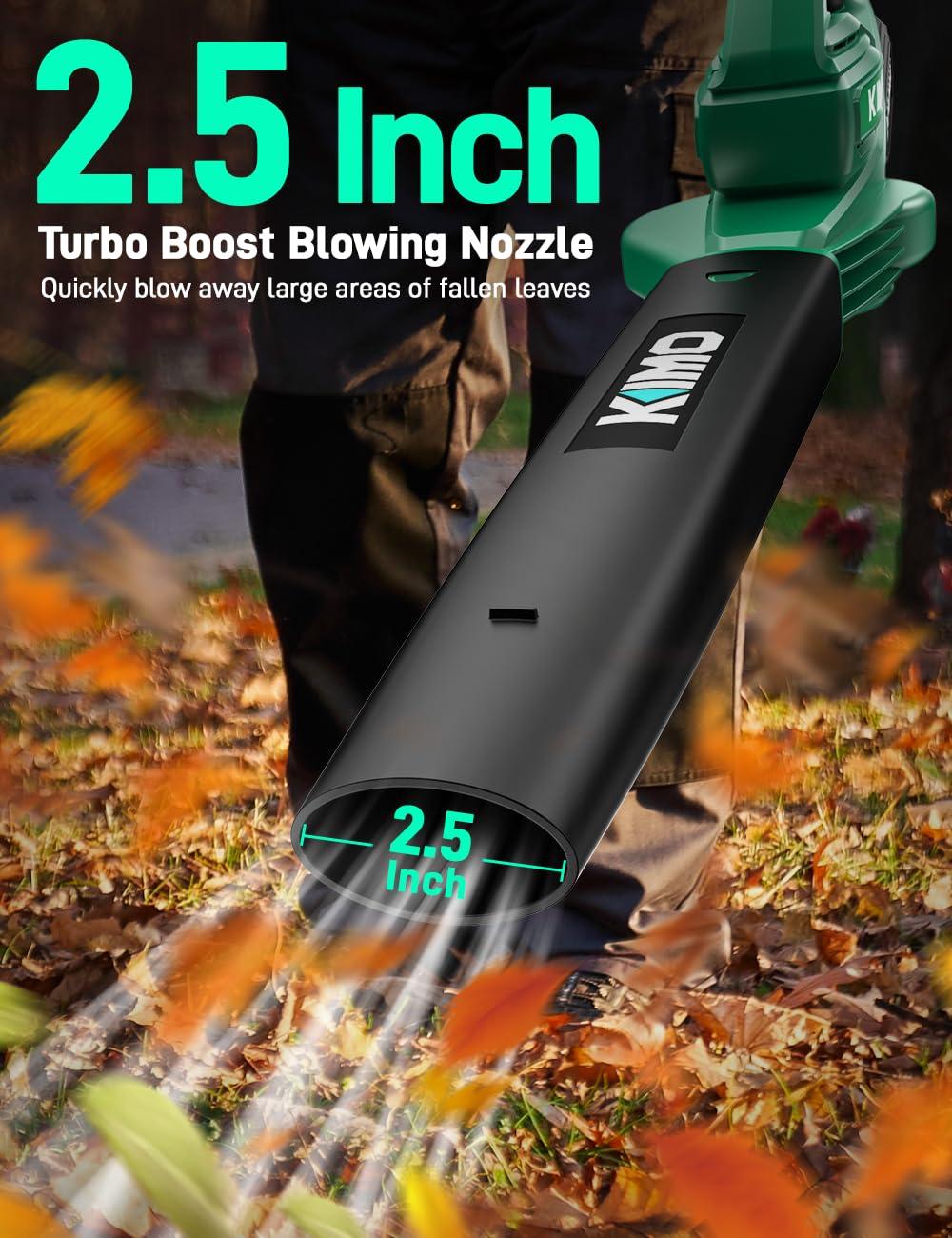 K I M O. Leaf Blower Cordless with Battery and Charger, 2000mAh Battery, Extension Tube, 200 CFM 170 MPH Lightweight Cordless Leaf Blower, Battery Operated Leaf Blowers for Lawn Care, Yard|Patio|House - Image 5