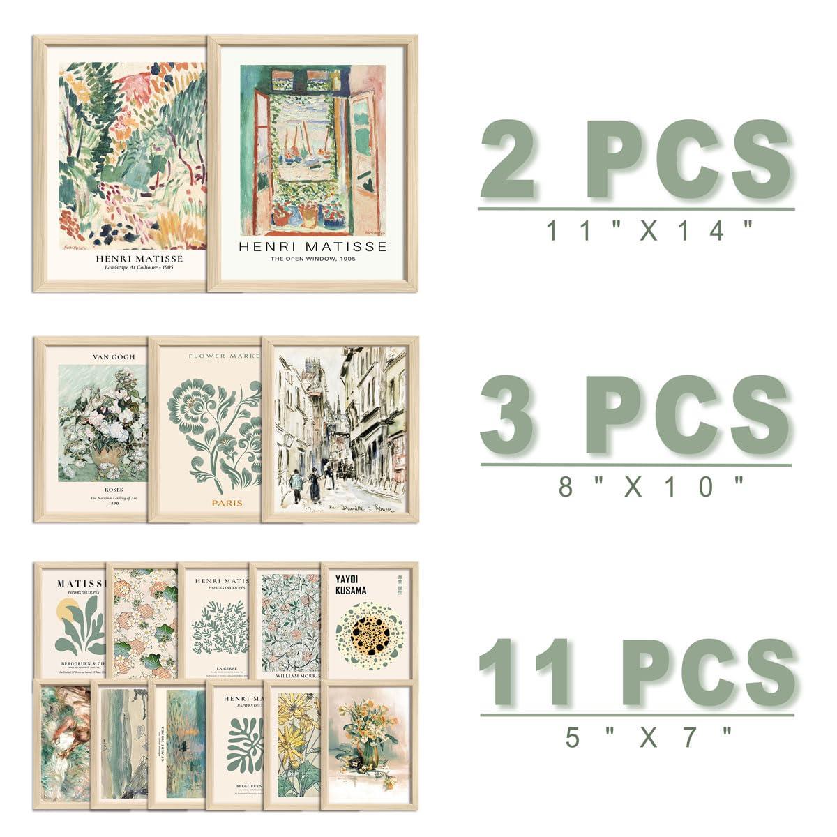 ANERZA 16 PCS Framed Sage Green Wall Art Decor, Matisse Wall Prints for Bedroom, Gallery Wall Frame Set, Abstract Posters for Living Room Aesthetic, Wall Collage Kit Pictures, Boho Dorm Home Decor - Image 3