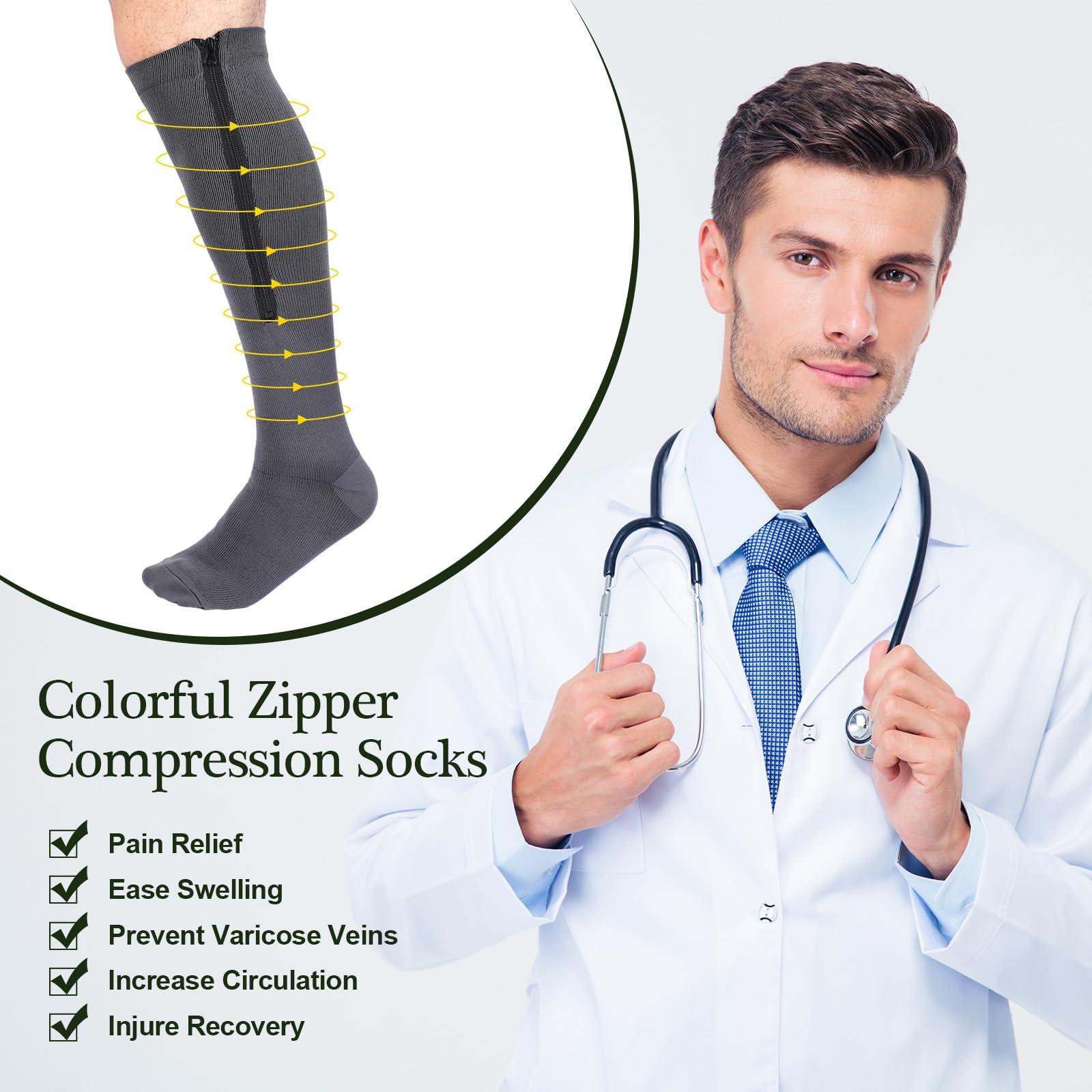 Tarpop 4 Pairs Men Zipper Compression Socks Colorful 20-30mmhg Compression Stockings with Zipper for Men Women Swelling Edema - Image 2