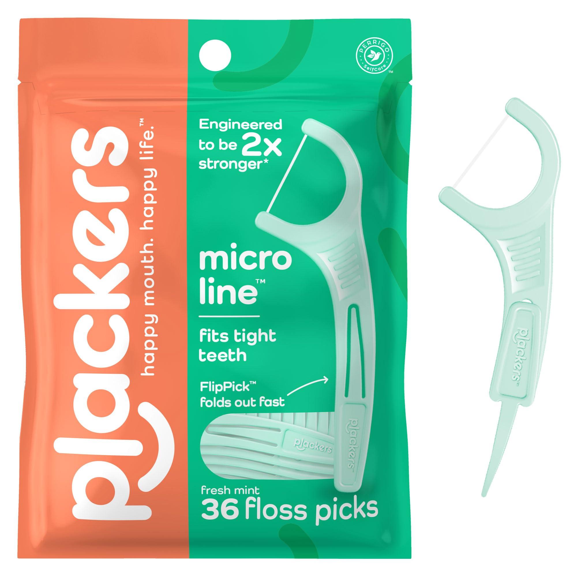 Plackers Micro Line Dental Floss Picks, Fold-Out FlipPick, Tuffloss, Mint, 36 Count - Image 1