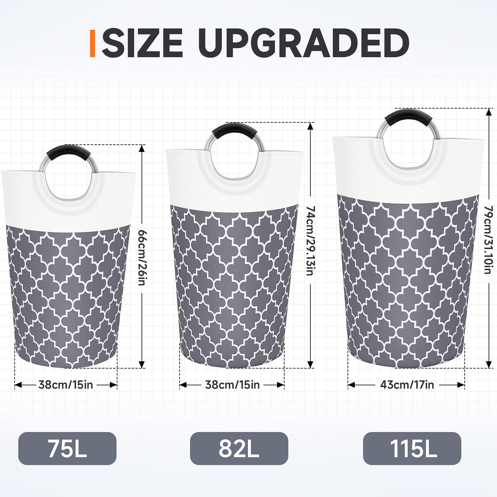 Fabspace Large Laundry Basket Laundry Hamper Bag Washing Bin Clothes Bag Collapsible Tall with Handles Waterproof Travel Bathroom College Essentials Storage for College Dorm, Family (Grey) 82L - Image 3