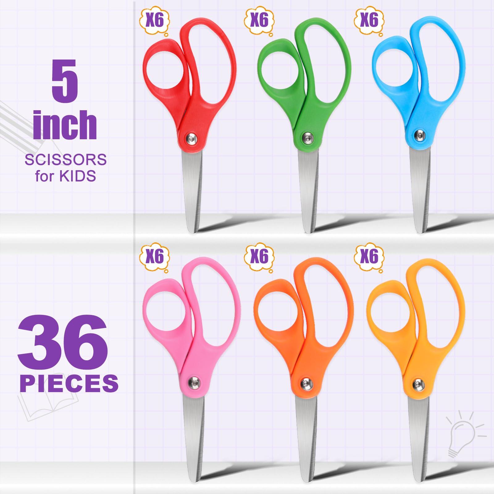BURVAGY 36 Packs 5" Small School Student Blunt Tip Craft Kids Scissors, Stainless Steel Blades Comfort Grip 5 Inch Safety Scissors Bulk for Children Toodler Cutting Paper - Image 3
