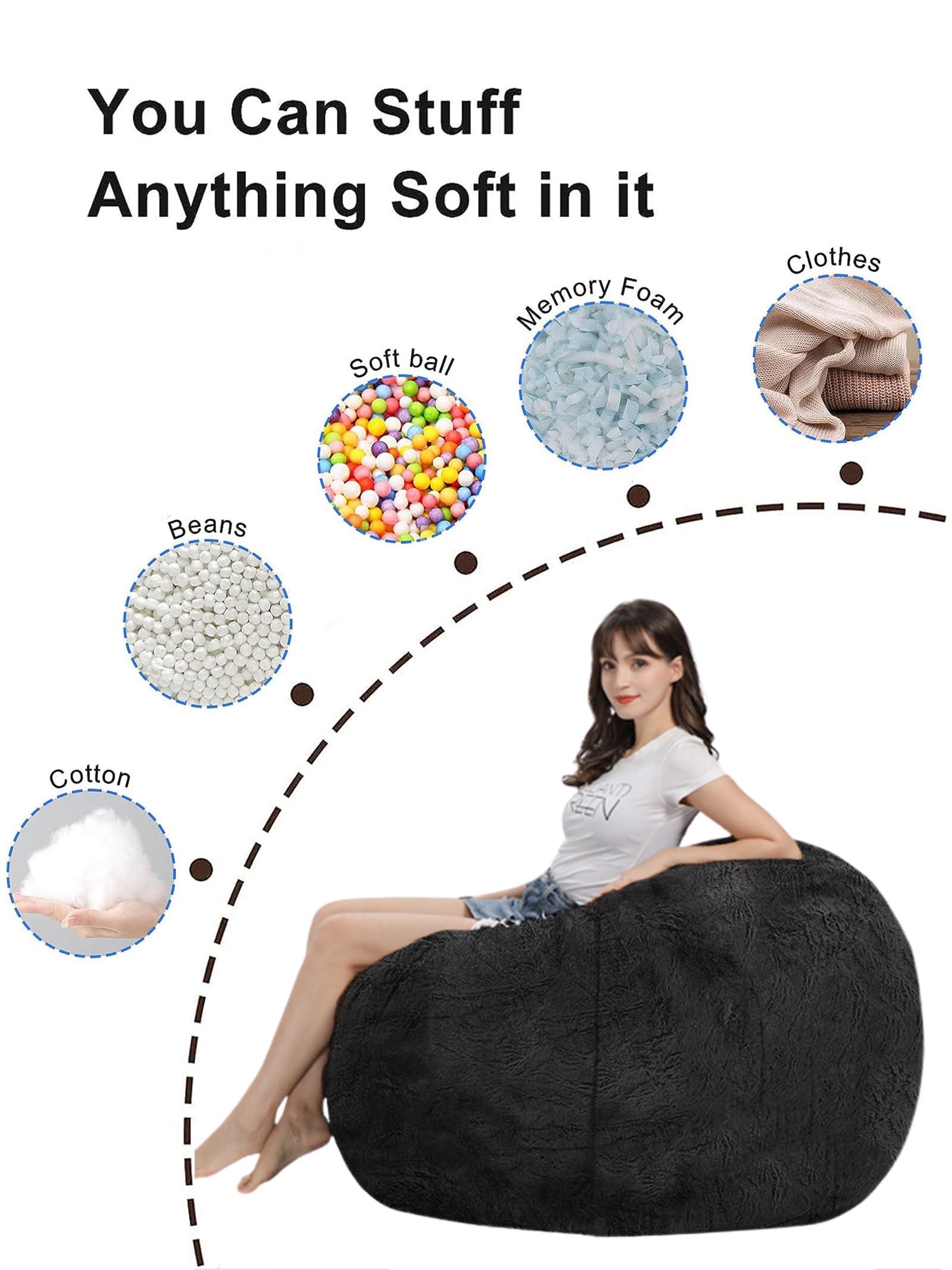 HDMLDP Bean Bag Chair for Adults Kids Without Filling Comfy Fluffy Giant Round Beanbag Lazy Sofa Cover for Reading Chair Floor Chair, 6FT, Grey - Image 4