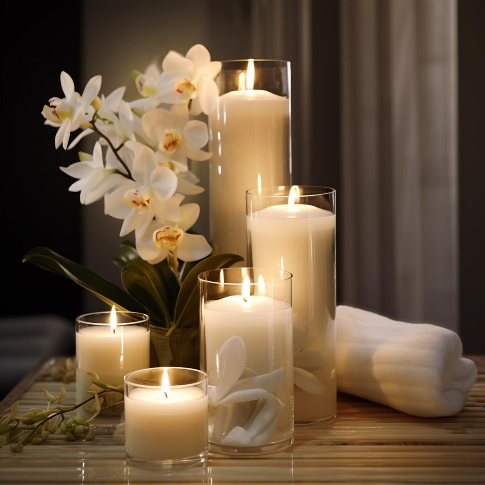 Set of 12 White Pillar Candles with Glass Cylinder Vases Clear Hurricane Glass Candle Holders for Centerpieces Ideal for Weddings Parties and Decor Sandraheer - Image 5