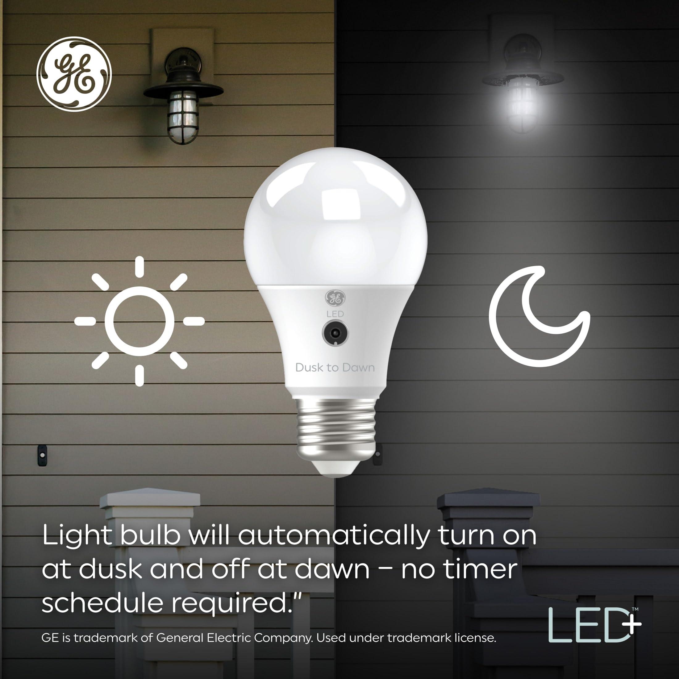 GE LED+ A19 Dusk to Dawn LED Light Bulb, Automatic On/Off Outdoor Security Light, Soft White (2 Pack) - Image 4