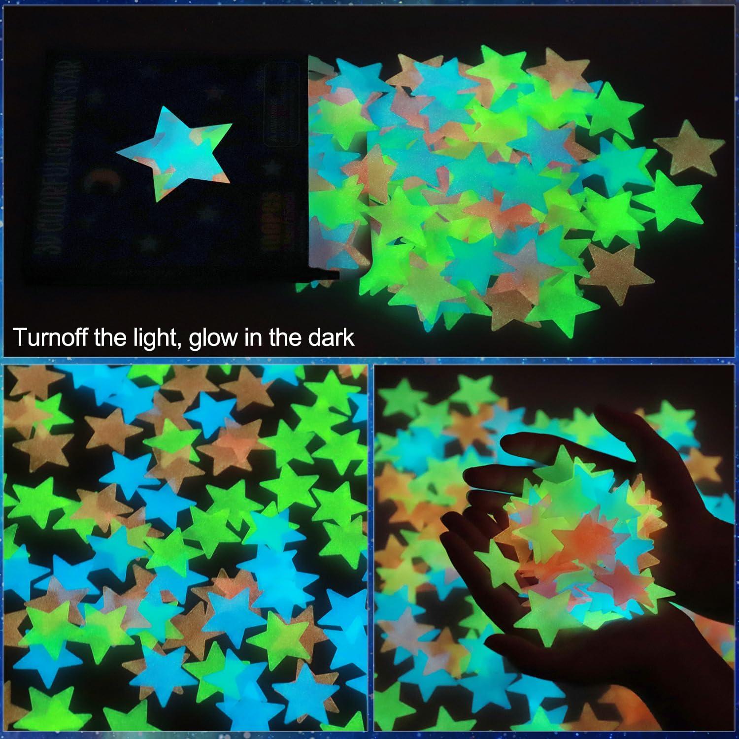 AM AMAONM 100 Pcs Colorful Glow in The Dark Luminous Stars Fluorescent Noctilucent Plastic Wall Stickers Murals Decals for Home Art Decor Ceiling Wall Decorate Kids Babys Bedroom Room Decorations - Image 5