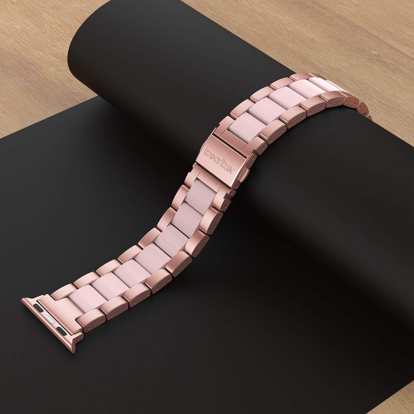 Wearlizer Rose Pink Compatible with Apple Watch Band 38mm 40mm 41mm Womens Mens Replacement, Stainless Steel Strap Fashion Resin Wristband Sleek Bracelet Metal iWatch Ultra2/SE/10/9/8/7/6/5/4/3/2/1 - Image 4