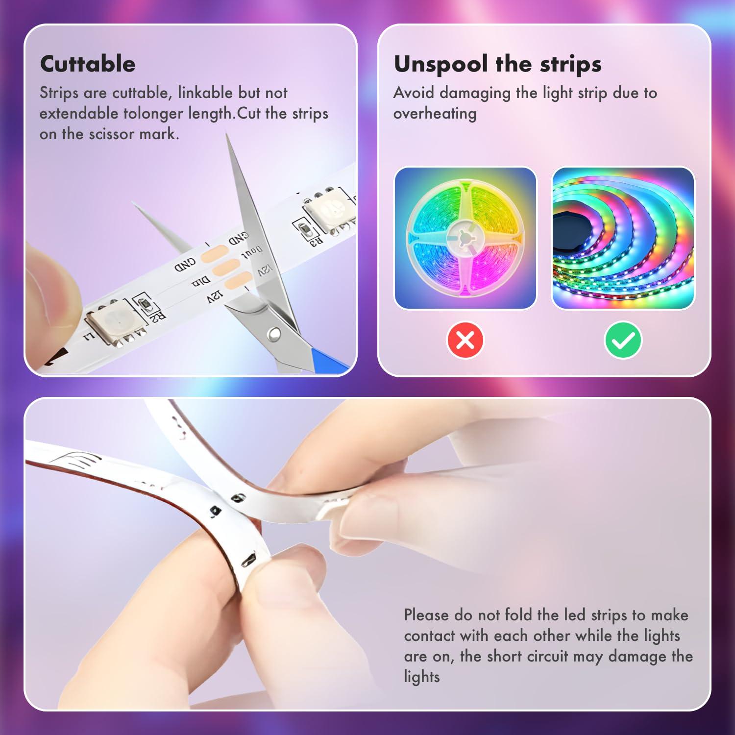ERBTY Led Lights for Bedroom, IC+RGB 65.6FT Strip Lights, 24Key Remote with App Control, Music Sync Color Changing for Room Decor Party - Image 6
