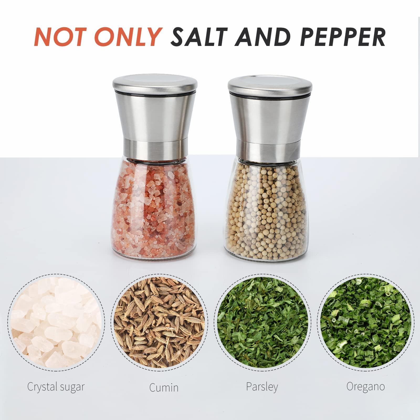 Ebaco Salt and Pepper Grinder Set - Refillable Grinder Adjustable Coarseness of Pepper Salt Spice Stainless Steel Mills Glass 6oz（2 Pack） - Image 5