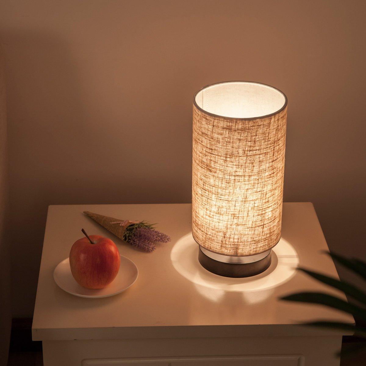 lifeholder Table Lamp, Bedside Nightstand Lamp, Simple Desk Lamp, Fabric Wooden Table Lamp for Bedroom Living Room Office Study, Cylinder Black Base - Image 9