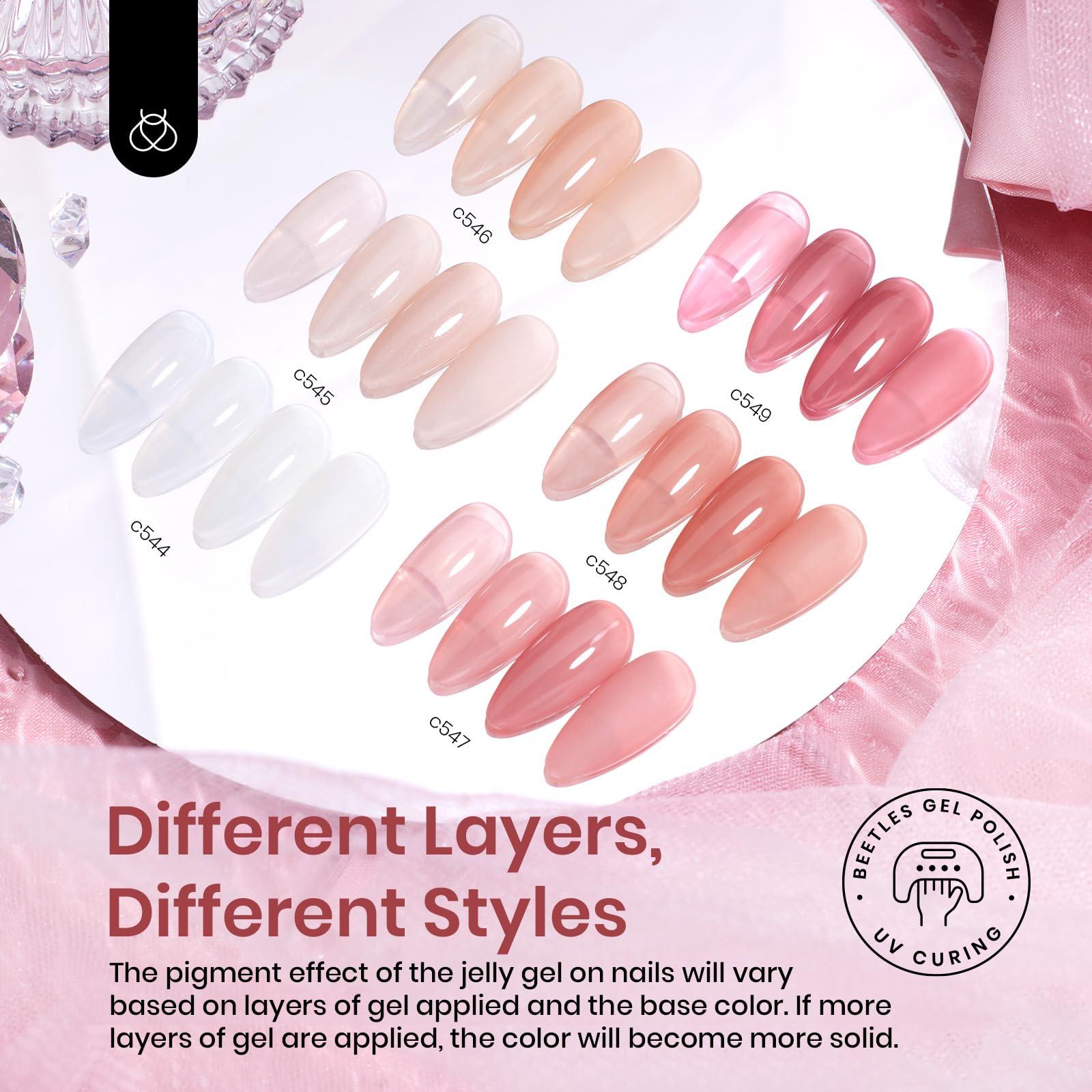 Beetles Jelly Gel Nail Polish Set, 6 Colors Neutral Sheer Milky White Nude Pink Gel Polish Kit Translucent Soak off Uv DIY Manicure Nail Concealer Trend French Nail Art Salon Gift for Girls Women - Image 5