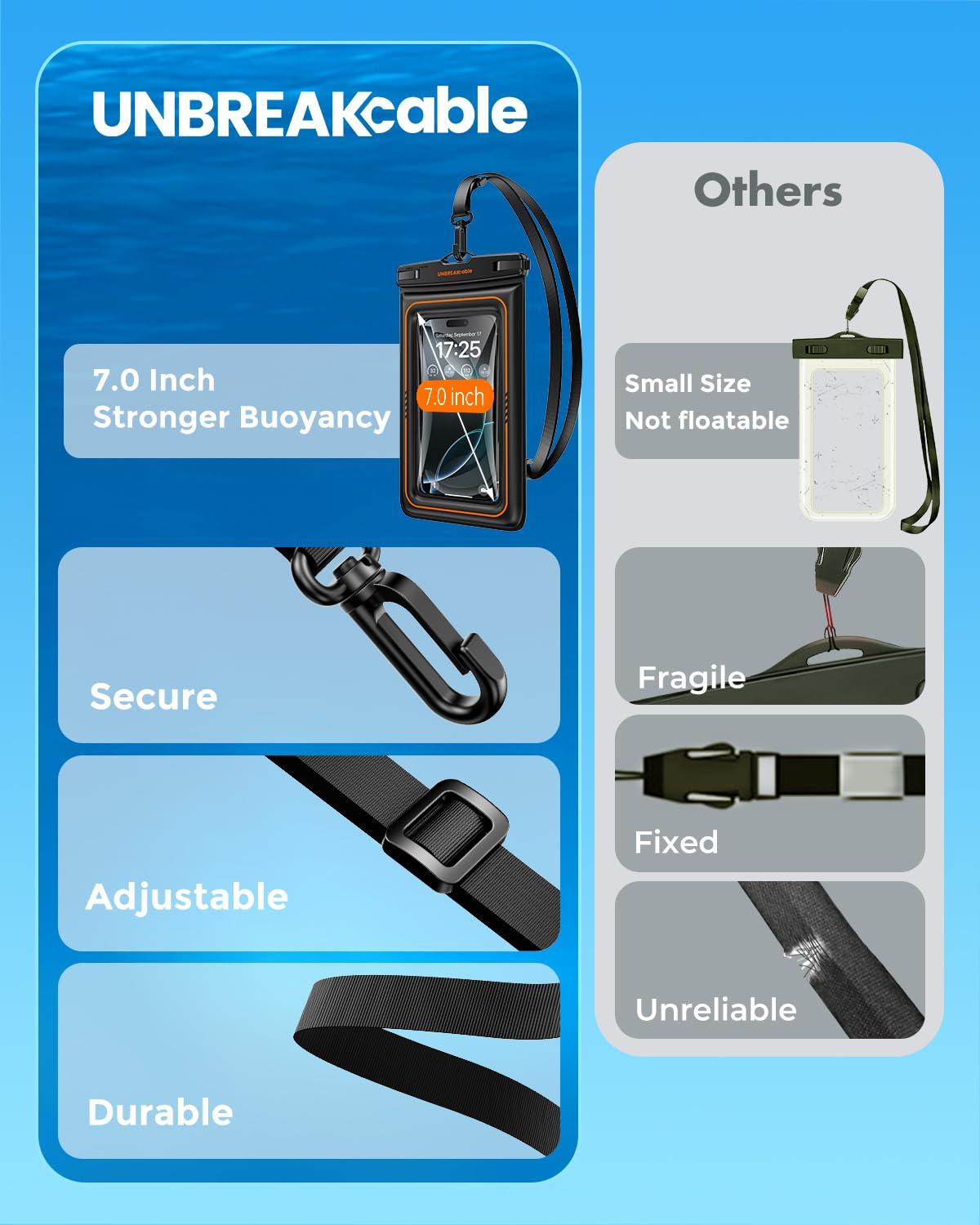 UNBREAKcable Floating Waterproof Phone Pouch 2 Pack, IPX8 Waterproof Phone Case Dry Bag Kayak/Beach/Cruise Travel Essentials, Water Proof Pouch for iPhone 16 15 Pro Max, Samsung S25 Ultra S24 S23-7" - Image 7