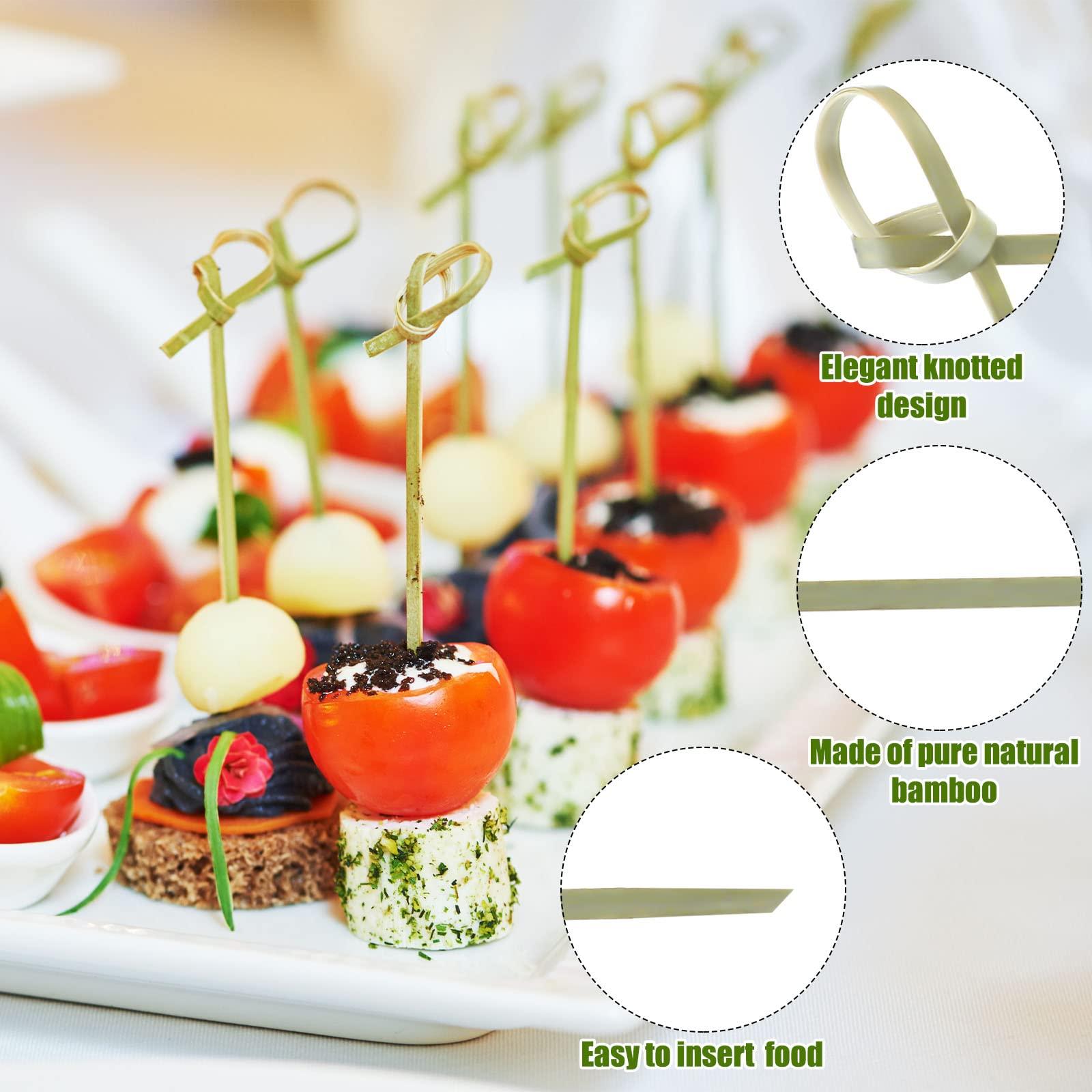 Nuogo 1000 Pcs Bamboo Cocktail Picks 4.13 Inch Bamboo Skewers Fruit Toothpicks for Appetizers Drink Garnish Sticks Handmade Food Pick with Looped Knot for Party Bar Snacks Sandwiches Drinks - Image 3
