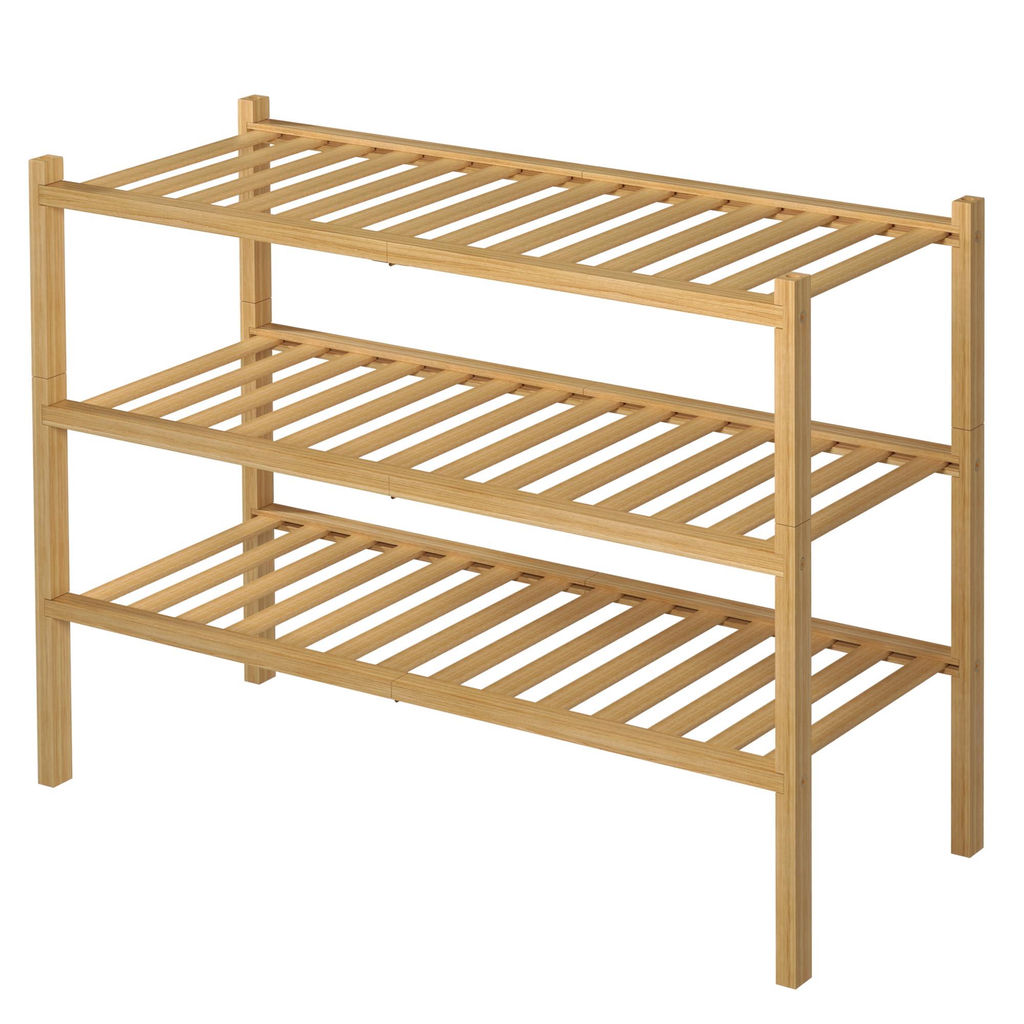 ROMGUAR CRAFT 3 Tier Bamboo Shoe Rack for Closet Free Standing Wood Shoe Shelf Storage Organizer for Entryway Small Space Stackable 27"x11"x20" (Natural) - Image 8