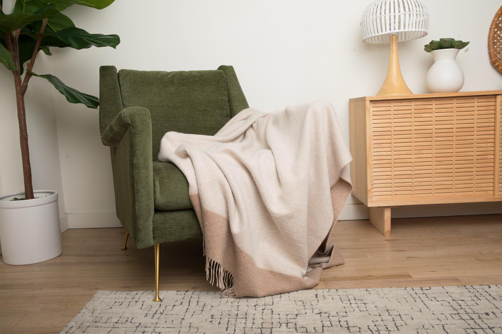 Jet&Bo 100% Cashmere Throw Blanket, Natural Undyed Cashmere, Large 67"x57", Reversible Jacquard Design, Soft and Cozy, Neutral Colors with Fringe - Image 2