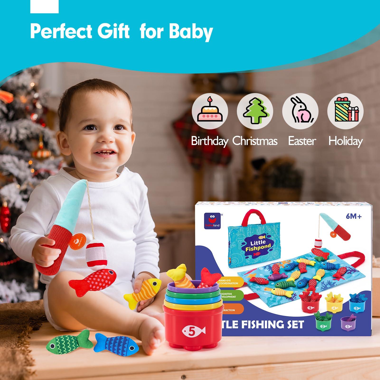 hahaland Montessori Toys for 1 Year Old - 10 in 1 Cloth Toddler Fishing Game with Stacking Cups, Baby Toy 12-18 Months One Year Old Boy Birthday Gift, Toddler Toys for 1 2 Year Old Boy Girl Gifts - Image 8