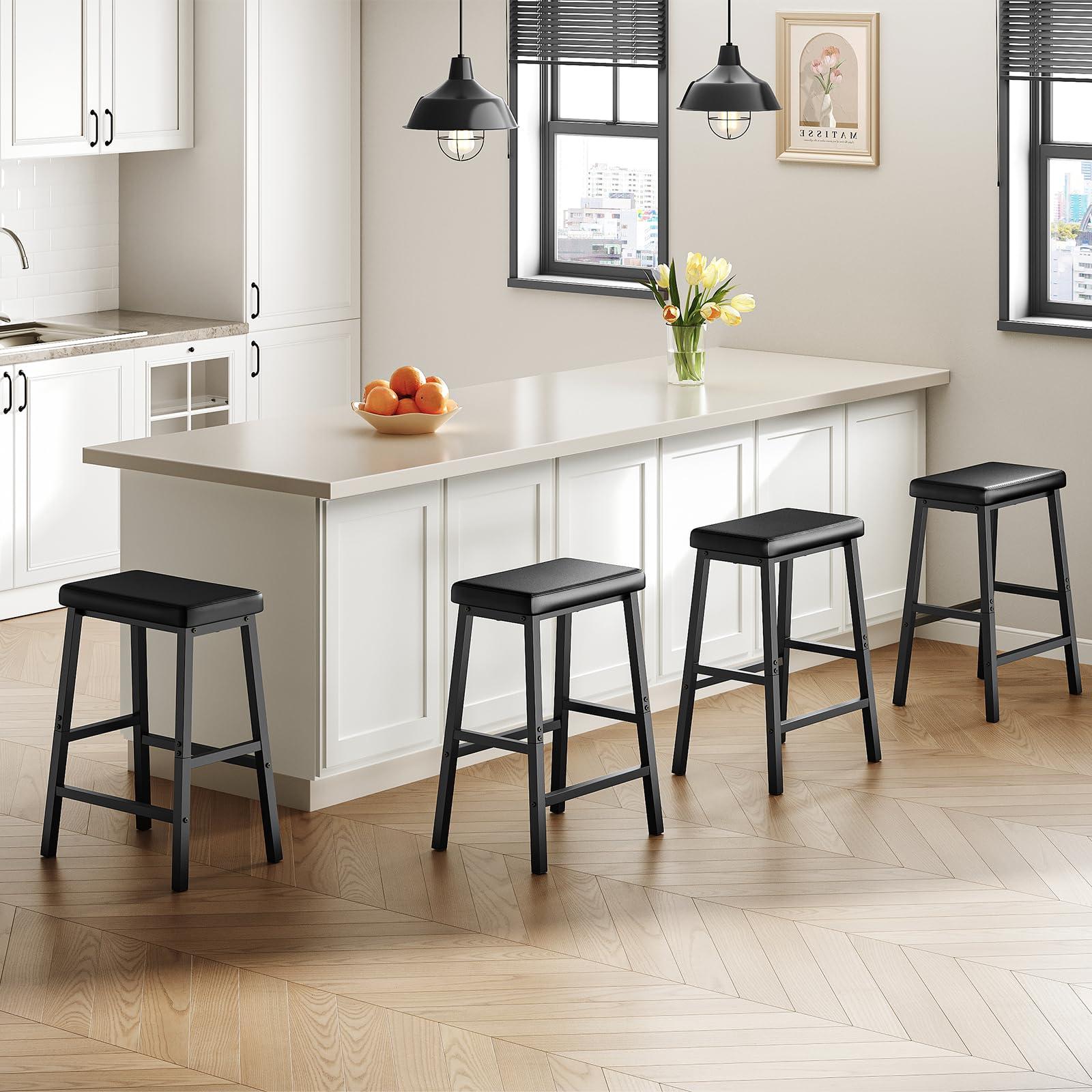 HOOBRO Bar Stools, 24" Set of 2 Bar Chairs, PU Leather Upholstered Breakfast Stools, Easy Assembly, Suitable for Kitchen, Bar, Dining Room, Black BB01MD01 - Image 8