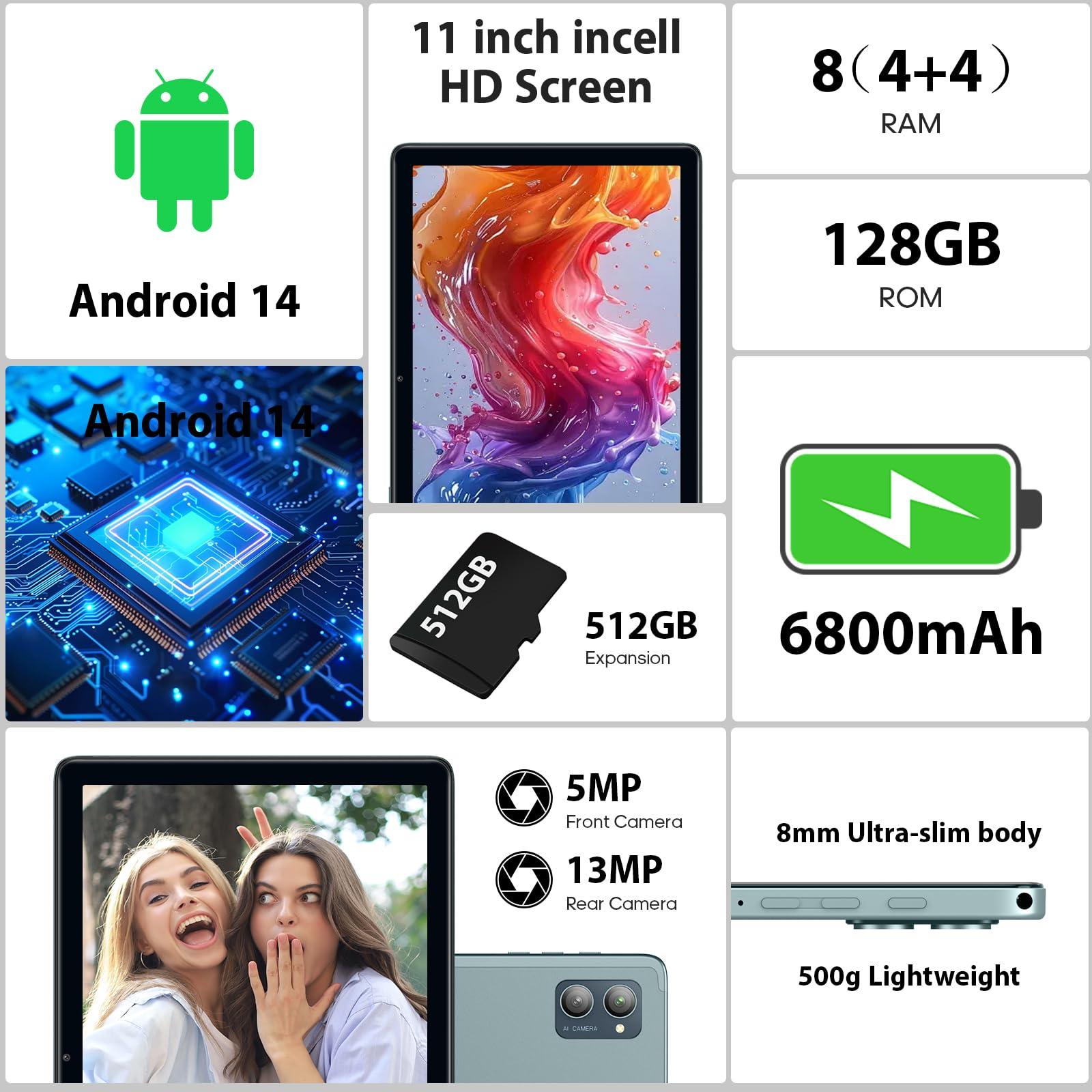 xiskt Android Tablet 10.1 inch Android 13 Tablet,8(4+4) GB&128GB Storage(Expand to 512GB), Dual 13MP+5MP Camera, 6800mAh, WiFi, Bluetooth 5.0,GPS - Image 3