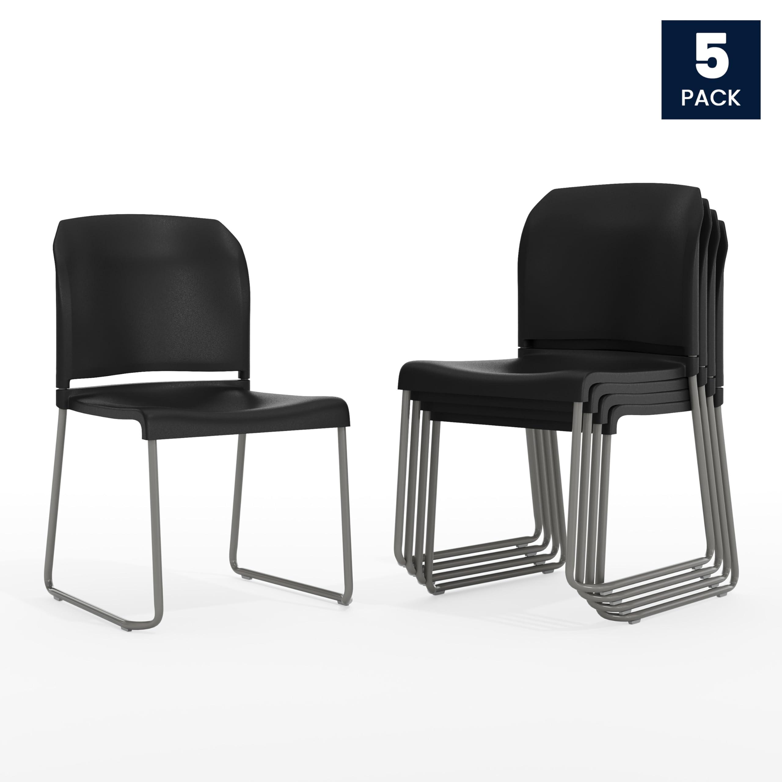 Flash Furniture Hercules Series Contoured Stacking Chairs for Waiting Rooms and Offices, Ergonomic Lobby Chairs with Curved Back, Set of 5, Black - Image 5