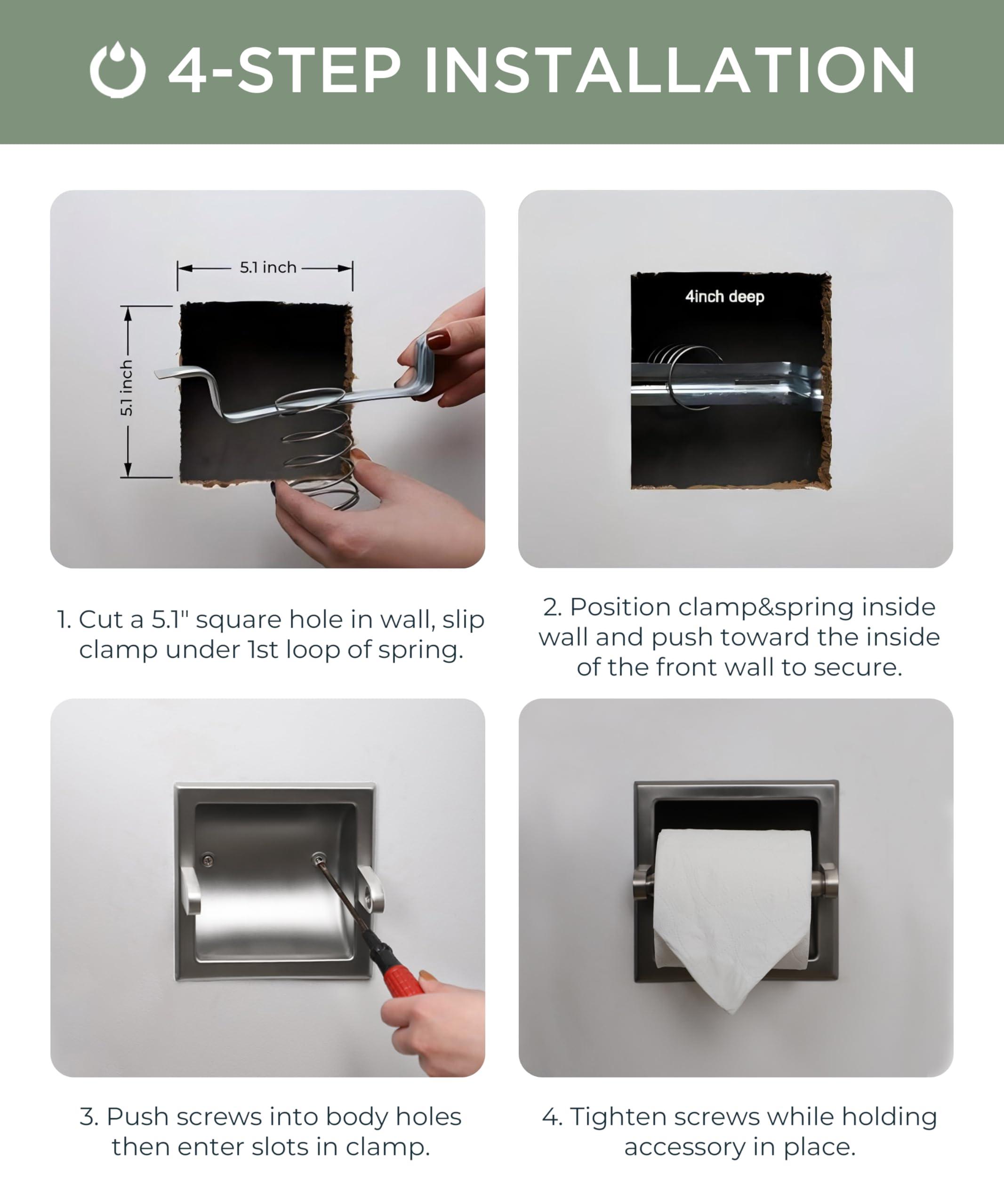 FORIOUS Recessed Toilet Paper Holder, Stainless Steel Durable Tissue Roll Holder Wall Mount for Bathroom Space Saving Design with Mounting Bracket, Wall Toilet Paper Dispenser Insert, Brushed Nickel - Image 8