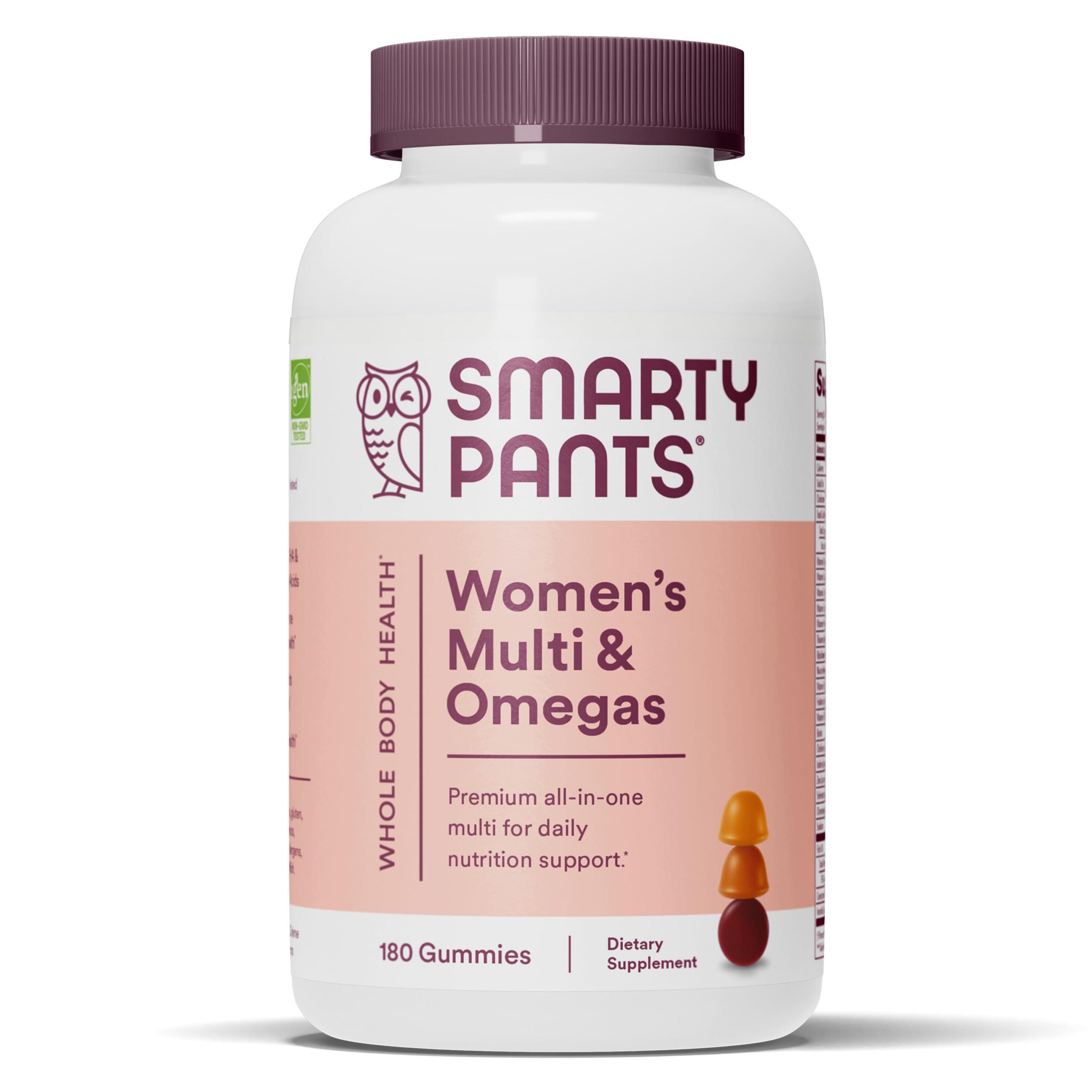 SmartyPants Women's Multivitamin Gummies: Omega 3 Fish Oil (EPA/DHA), Methylfolate, CoQ10, Vitamin D3, C, Vitamin B12, B6, A, K & Zinc, Inositol, Gluten Free, 180 Count (30 Day Supply)