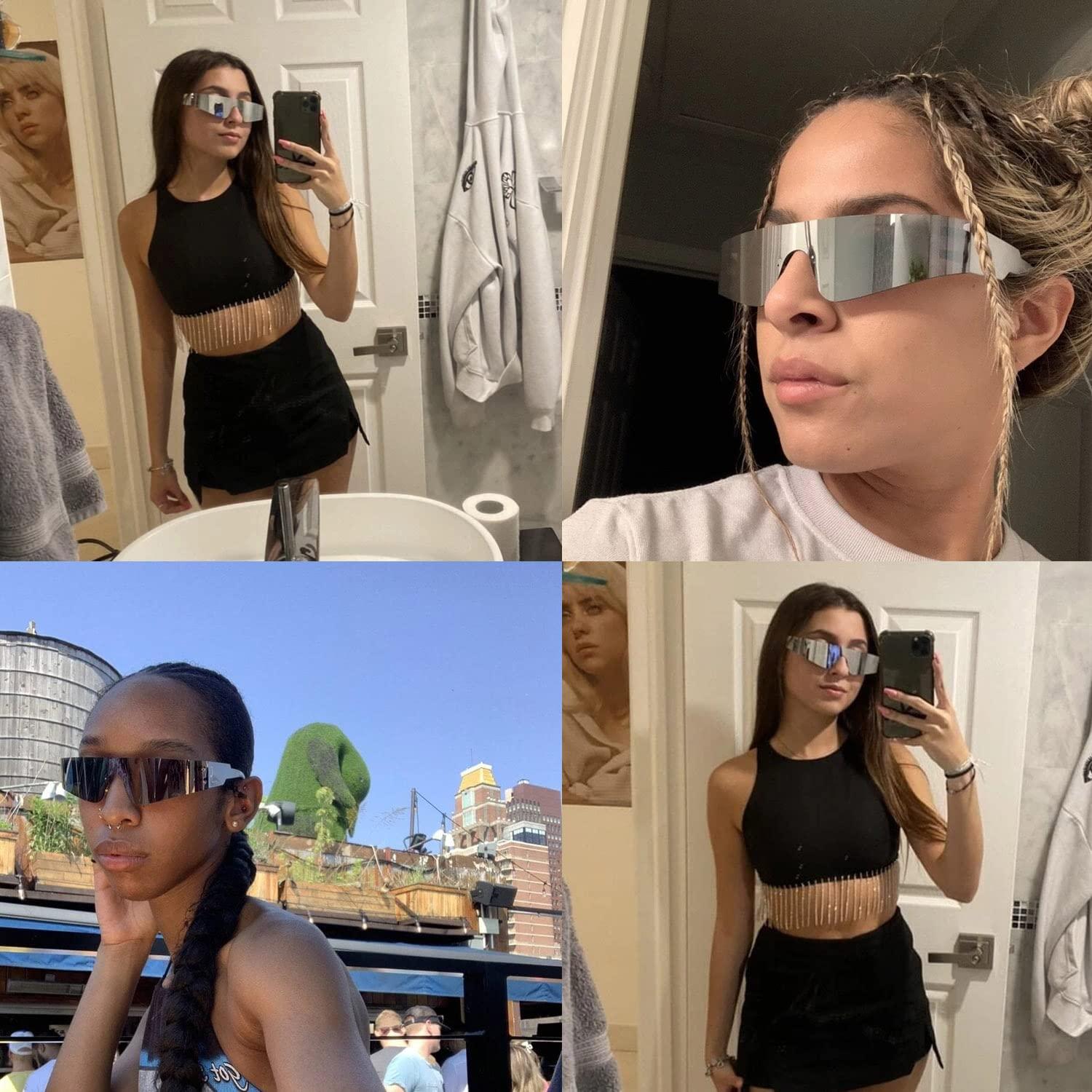 Crazy Feng Trendy Rimless Futuristic Wrap Around Sunglasses Women Men,Cyberpunk Visor Sunglasses Shades Fashion Eyeglasses - Image 6