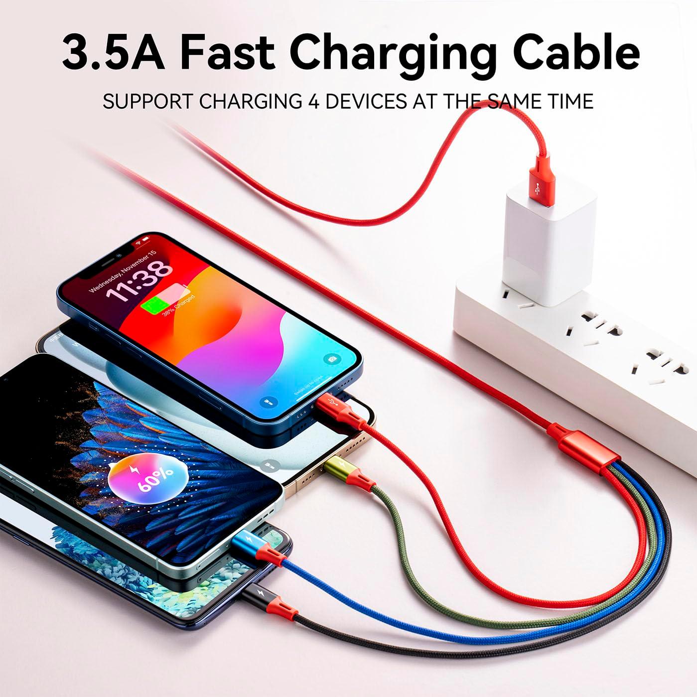 Multi Charging Cable 3.5A, [2Pack 6Ft] 4 in 1 Fast Charging Cable, Multi Charging Cord, Multi USB Cable Adapter with IP/Type C/Micro Ports for Cell Phones/iPhone/Samsung Galaxy/PS/Tablets & More - Image 2