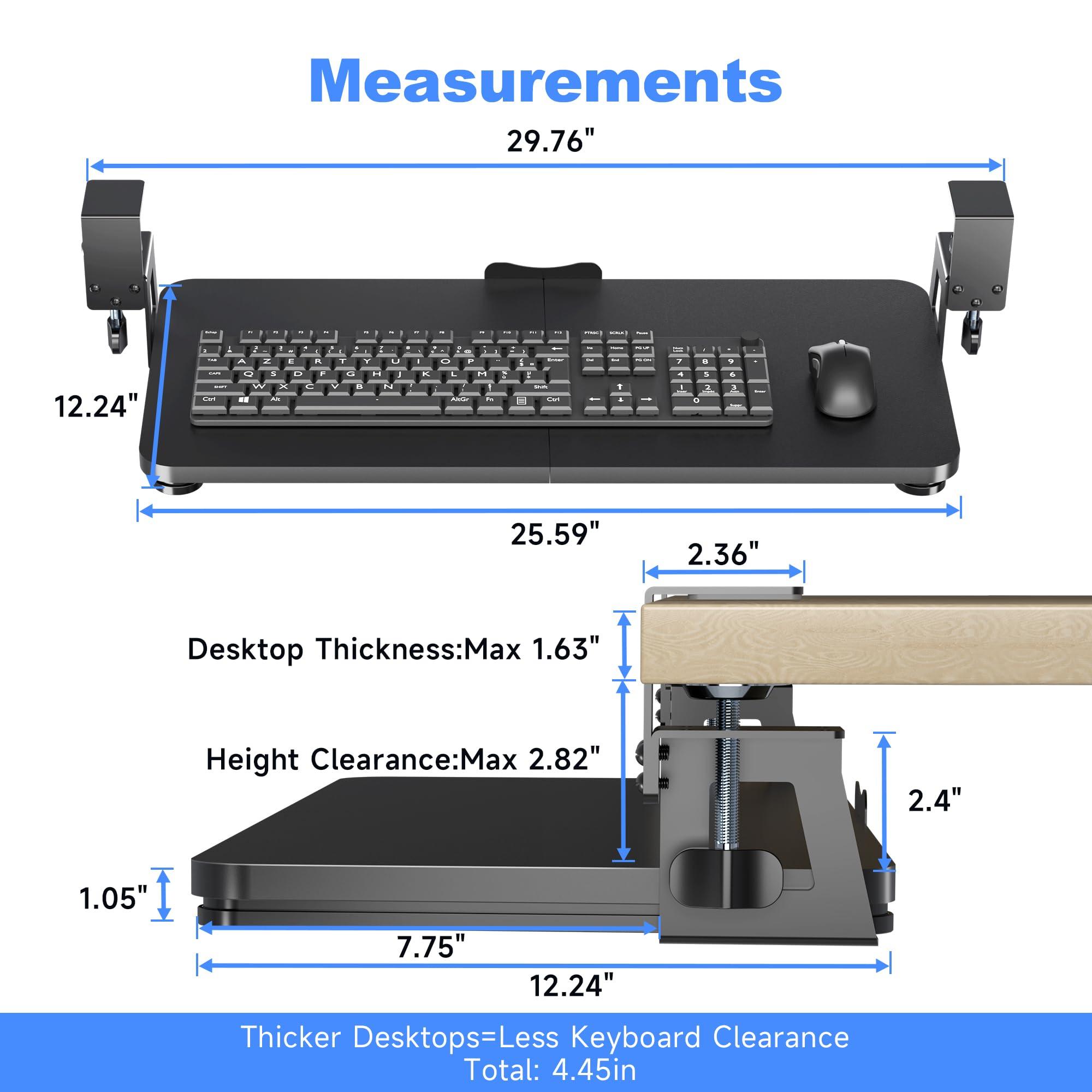 XINLEI Keyboard Tray Under Desk Large C-Clamp 25.6” (30” Including Clamps) x 11.8” Slide-Out Platform Computer Drawer Pull Out Keyboard & Mouse Tray Black DSF4 - Image 2