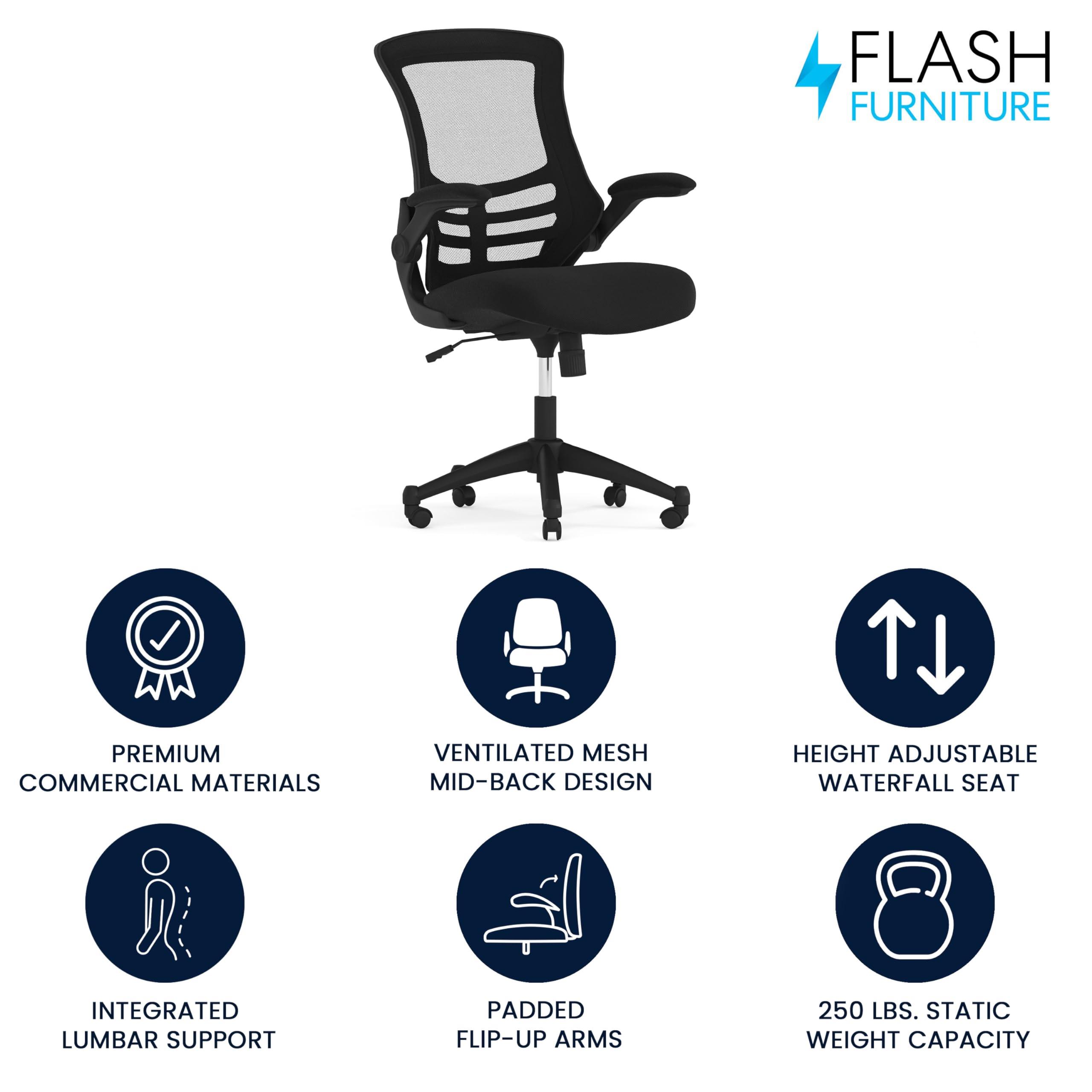 Flash Furniture Kelista Mid-Back Swivel Office Chair with Adjustable Seat Height, Ergonomic Mesh Desk Chair with Flip-Up Armrests, Black - Image 4
