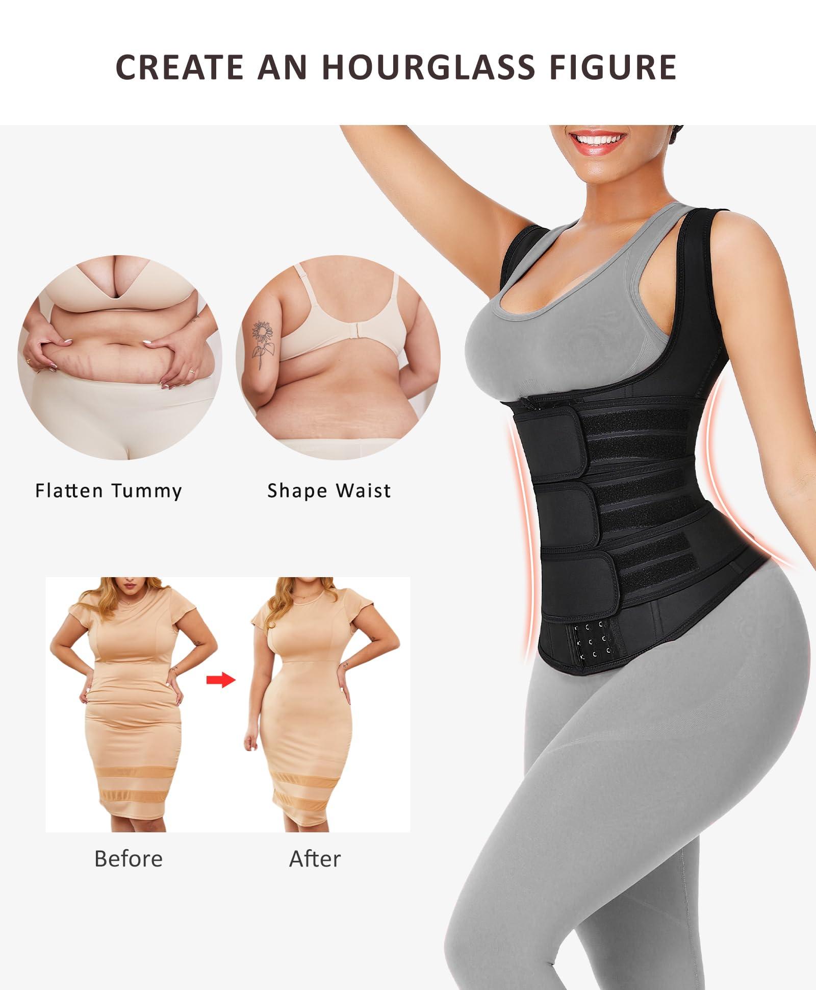 FeelinGirl Waist Trainer for Women Latex Waist Trainers Vest Plus Size Waist Cincher Corset 3 Belts Hooks Steel Bones - Image 2