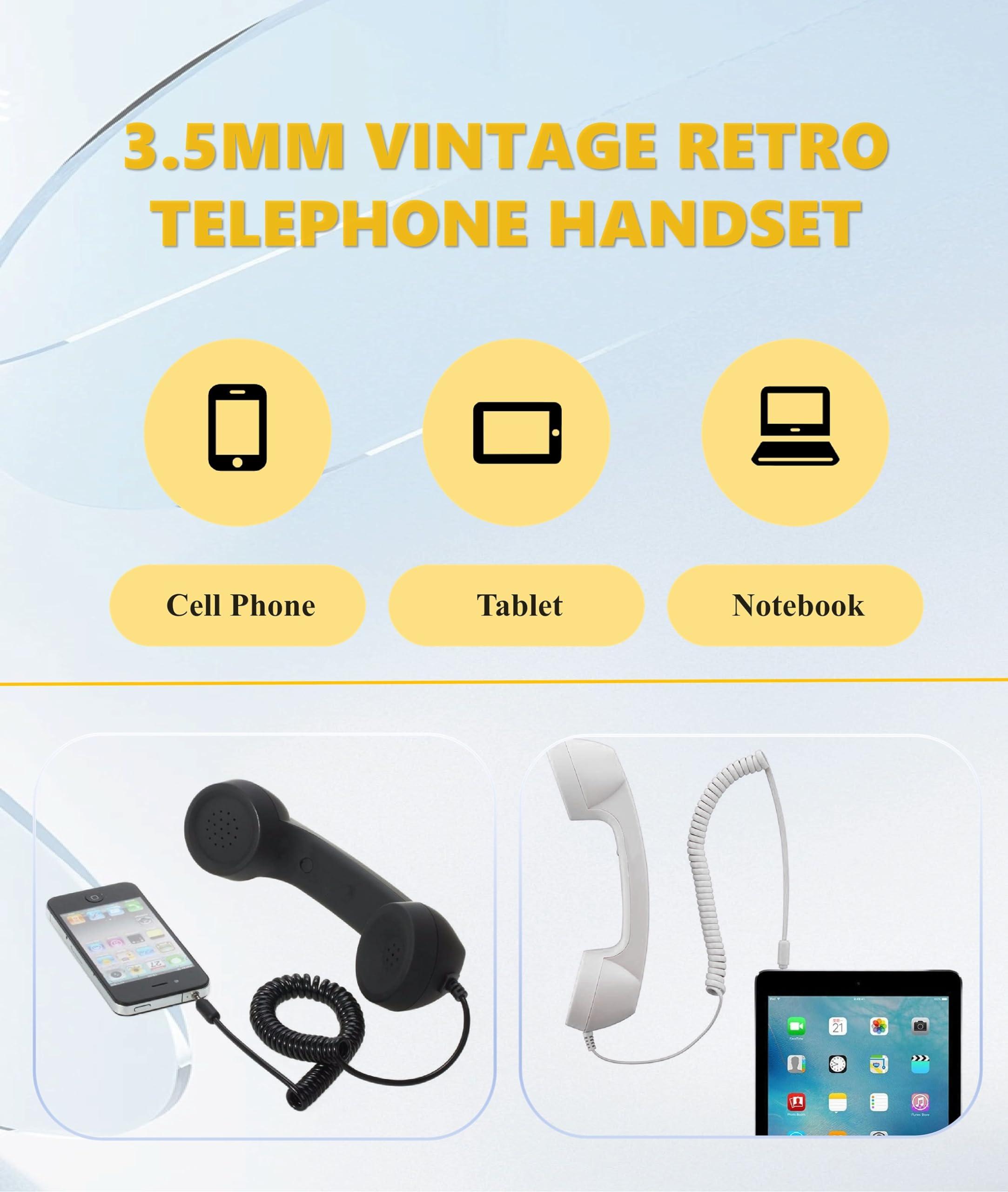 Jiawu Vintage Retro Telephone Handset, Cell Phone Receiver MIC Microphone Speaker for Cellphone, Smartphone and Computers, Old Telephone Headse with 3.5 mm Socket (Black) - Image 4