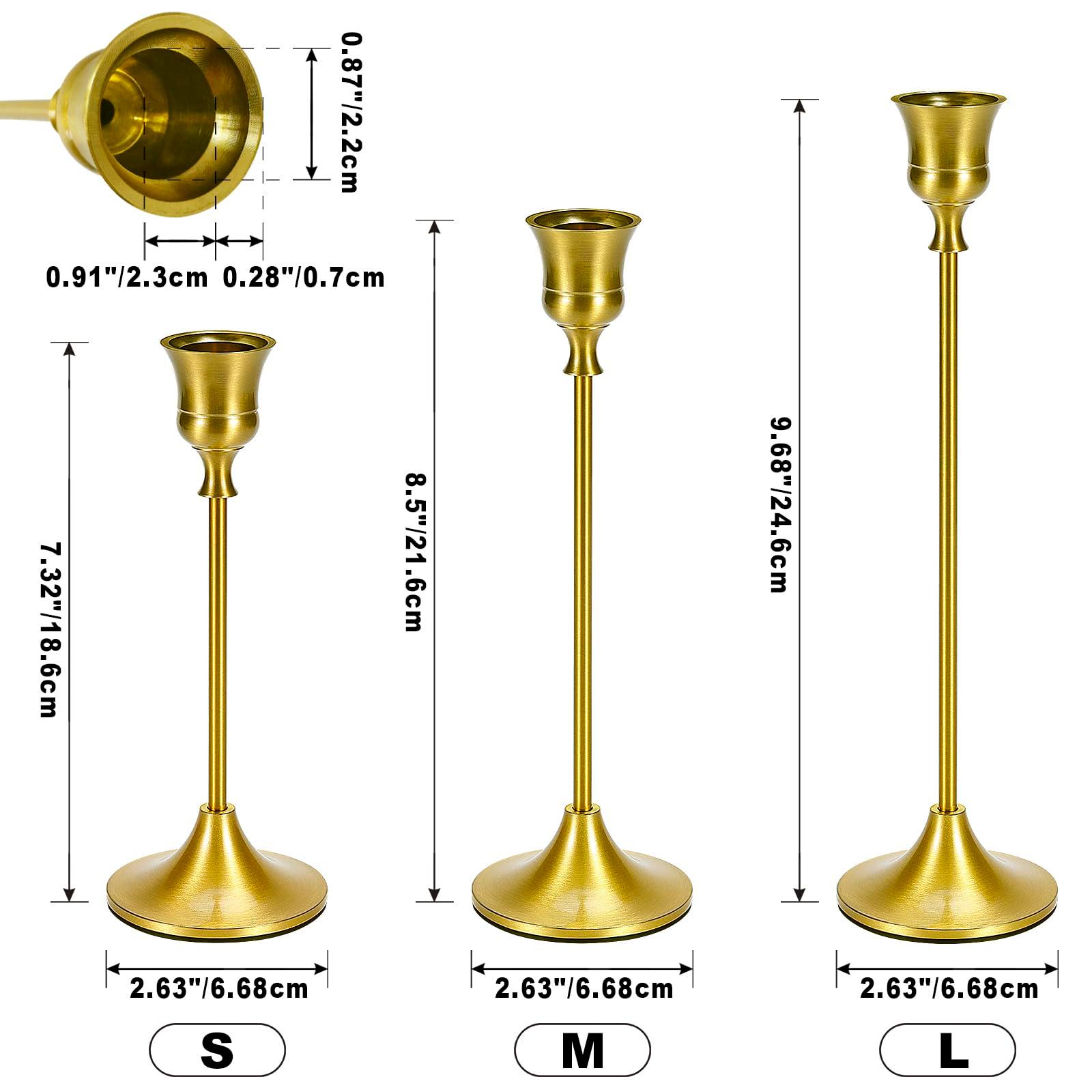Candle Holder Gold Taper Candlestick Holders - Table Décor Brass Golden Pillar Candle Sticks Holder Set of 6, Antique Fireplace Decor Tapered Bulk Candelabra for Wedding, Christmas - Image 3