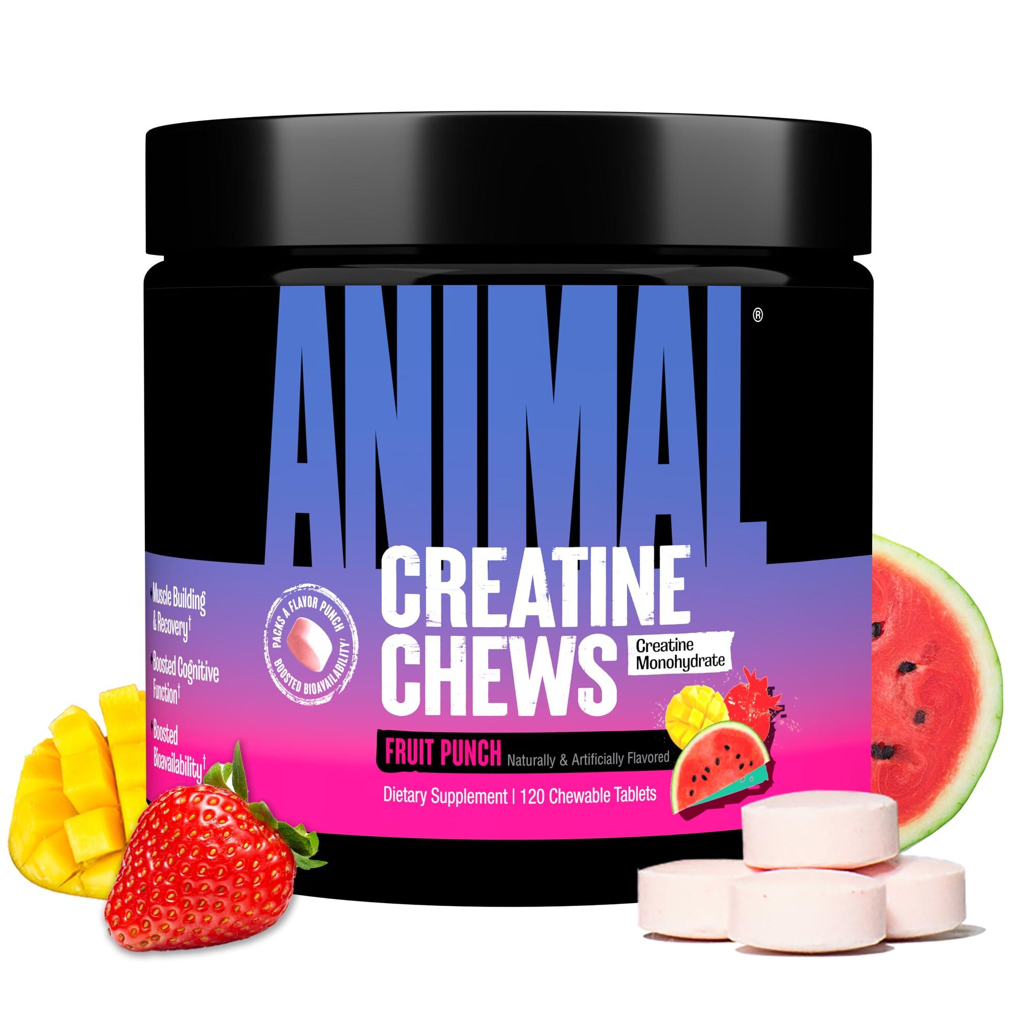 Animal Creatine Chews Tablets - Enhanced Creatine Monohydrate with AstraGin to Improve Absorption, Sea Salt for Added Pumps, Delicious and Convenient Chewable Tablets - Fruit Punch - Image 1