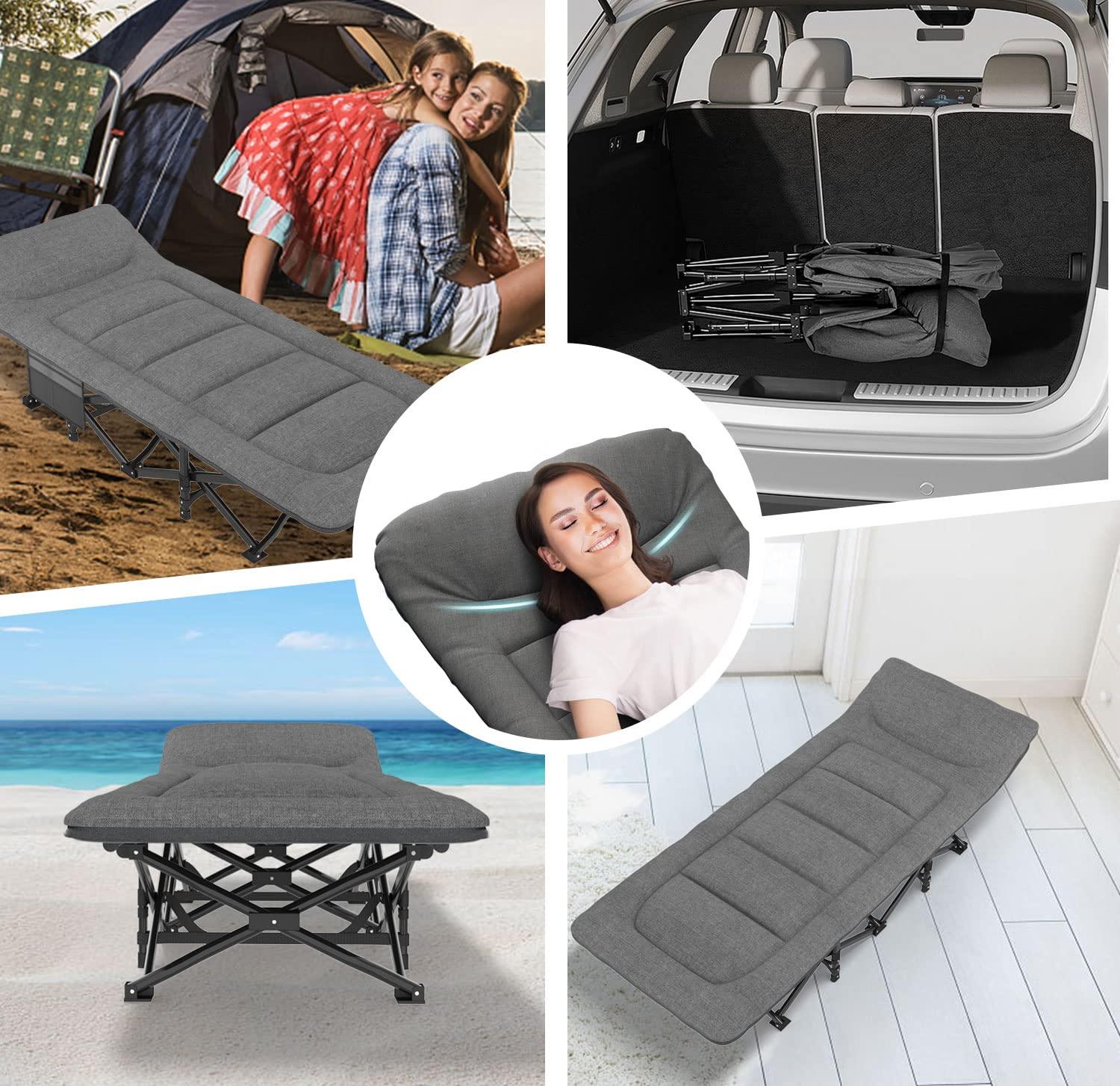 ATORPOK Camping Cot for Adults with Cushion and Pillow, Portable Folding Bed for Sleeping, Lightweight Tent cot with Carry Bag Supports 450 lbs (Grey) - Image 6