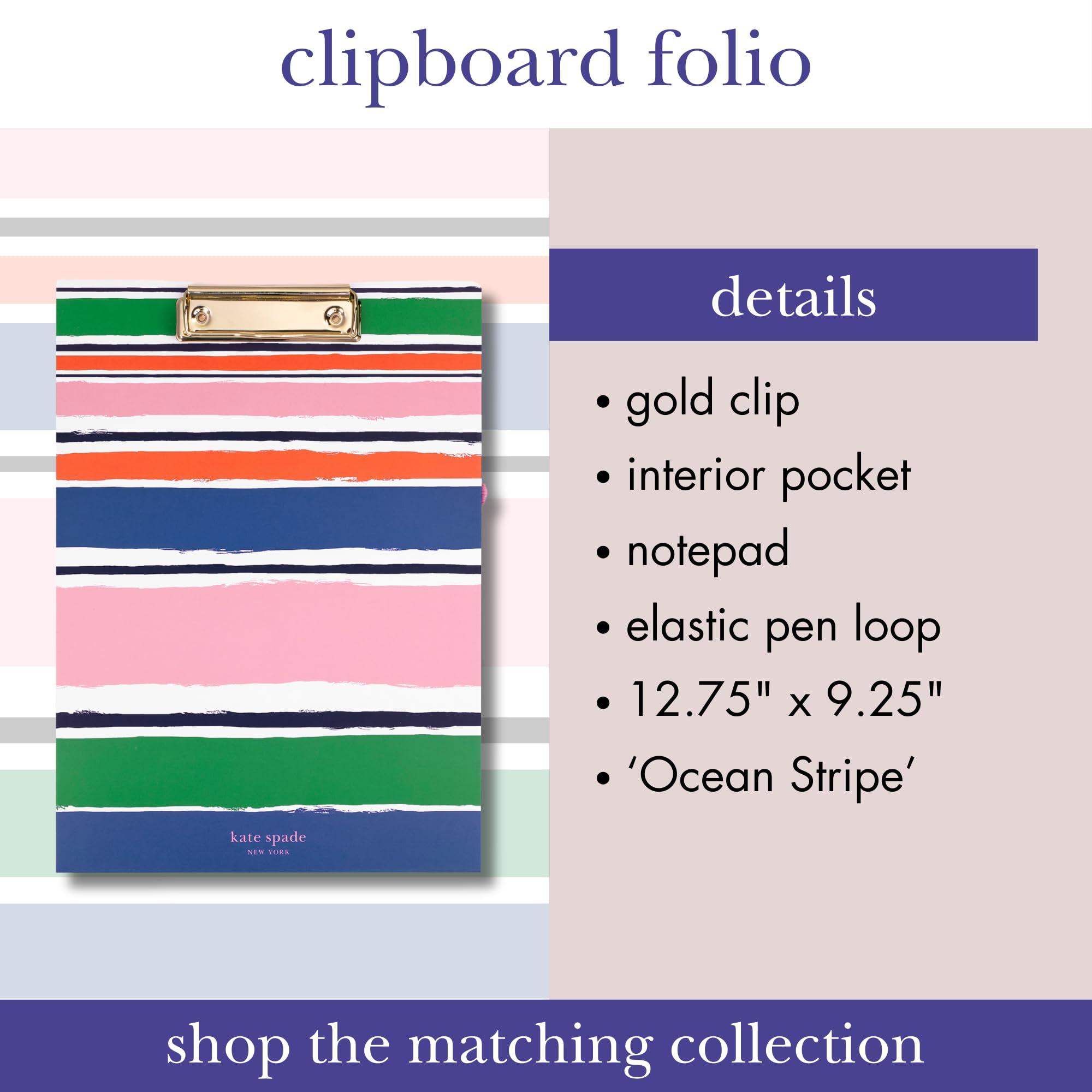 kate spade new york A4 Clipboard Folio with Low Profile Clip, Professional Padfolio Includes Lined Notepad, Pen Loop, and Pocket, Ocean Stripe - Image 4