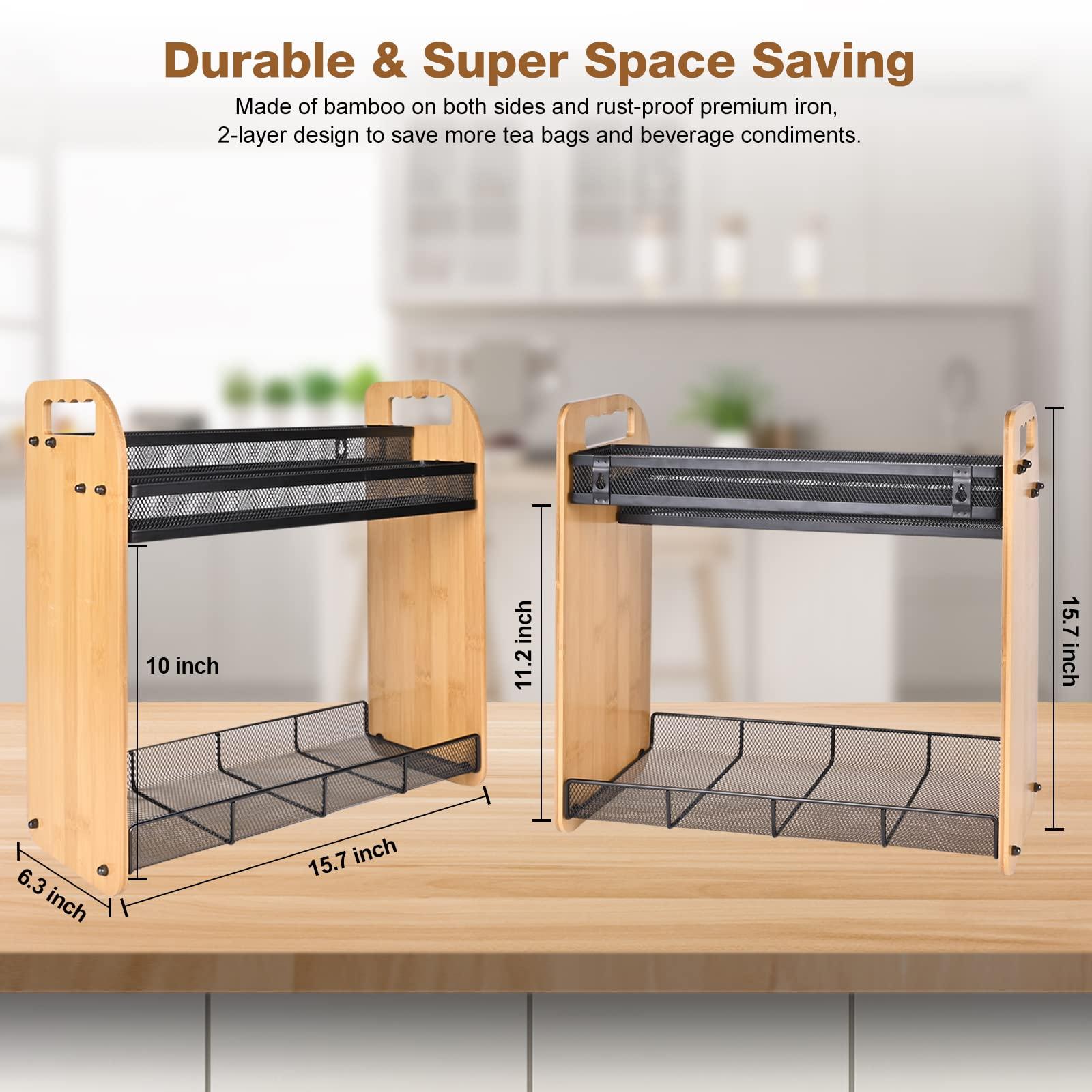 ITHSKUILL Coffee Pod Holder & Tea Bag Organizer, Large Capacity Tea Organizer for Tea Bags, Bamboo Multi-functional Storage Coffee Bar Accessories - Image 3