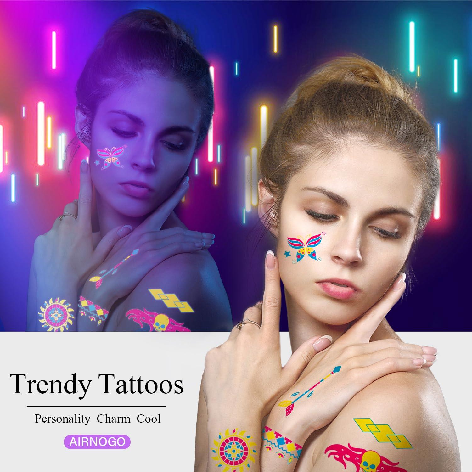 Temporary Tattoos 170 PCS Glow in The Dark Tattoos that React to Neon UV Black Light, Tattoos for Kids Teens and Adult, Neon Glow Party Decorations, Glow in The Dark Party Supplies, Glow Party Favors - Image 4